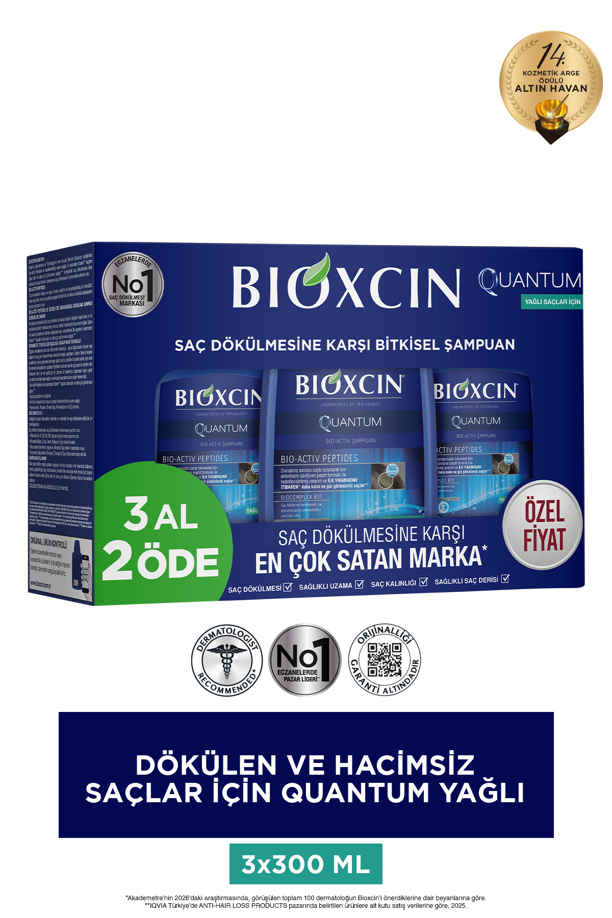Bioxcin Quantum Şampuan 3 x 300 ml 3 Al 2 Öde Yağlı Saçlar Için