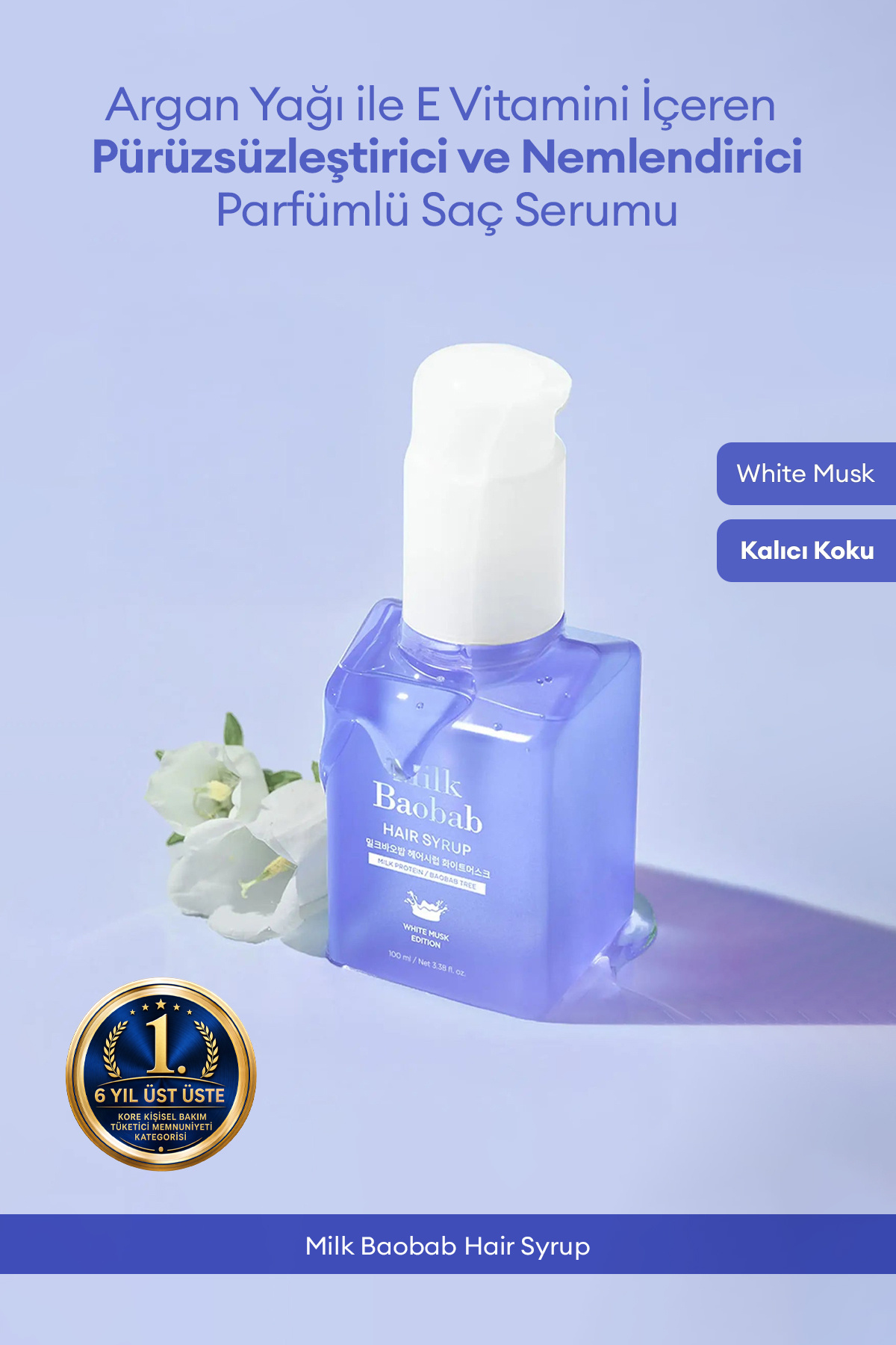 Milk Baobab Argan Yağı ve E Vitaminli Nemlendirici Parfümlü Saç Serumu Hair Syrup (White Musk)