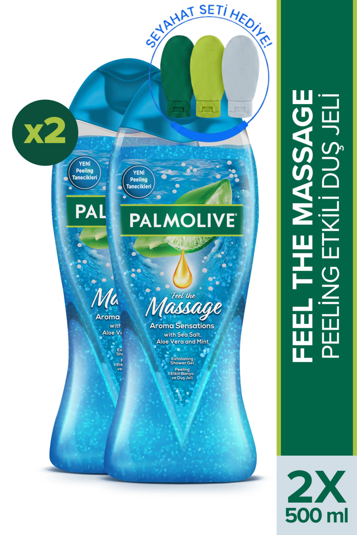 Palmolive Aroma Sensations Feel The Massage Peeling Etkili Duş Jeli 500 ml X 2 Adet + Seyahat Kiti Hediye