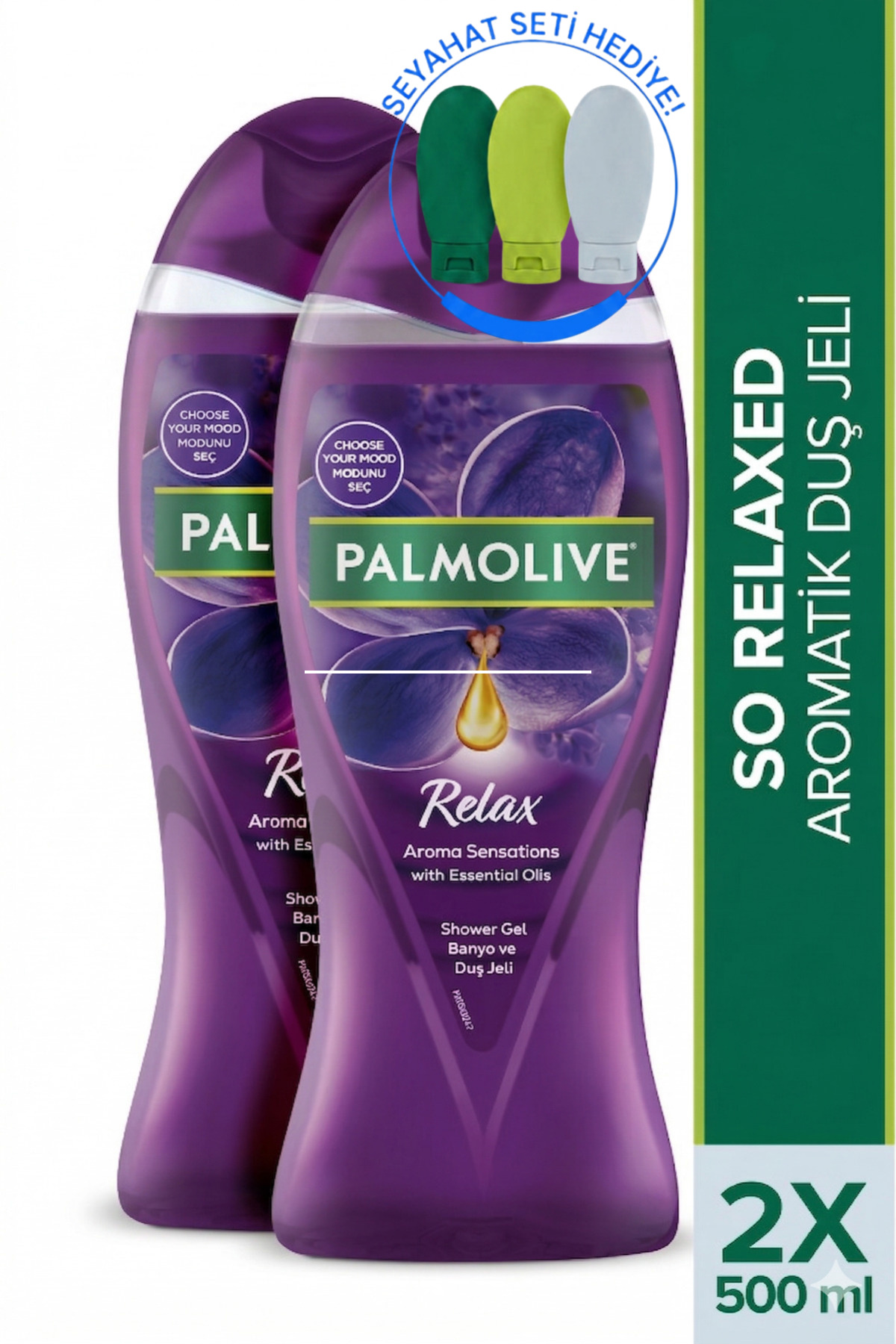 Palmolive Aroma Sensations So Relaxed Aromatik Banyo ve Duş Jeli 500 ml x 2 Adet + Seyahat Kiti Hediye