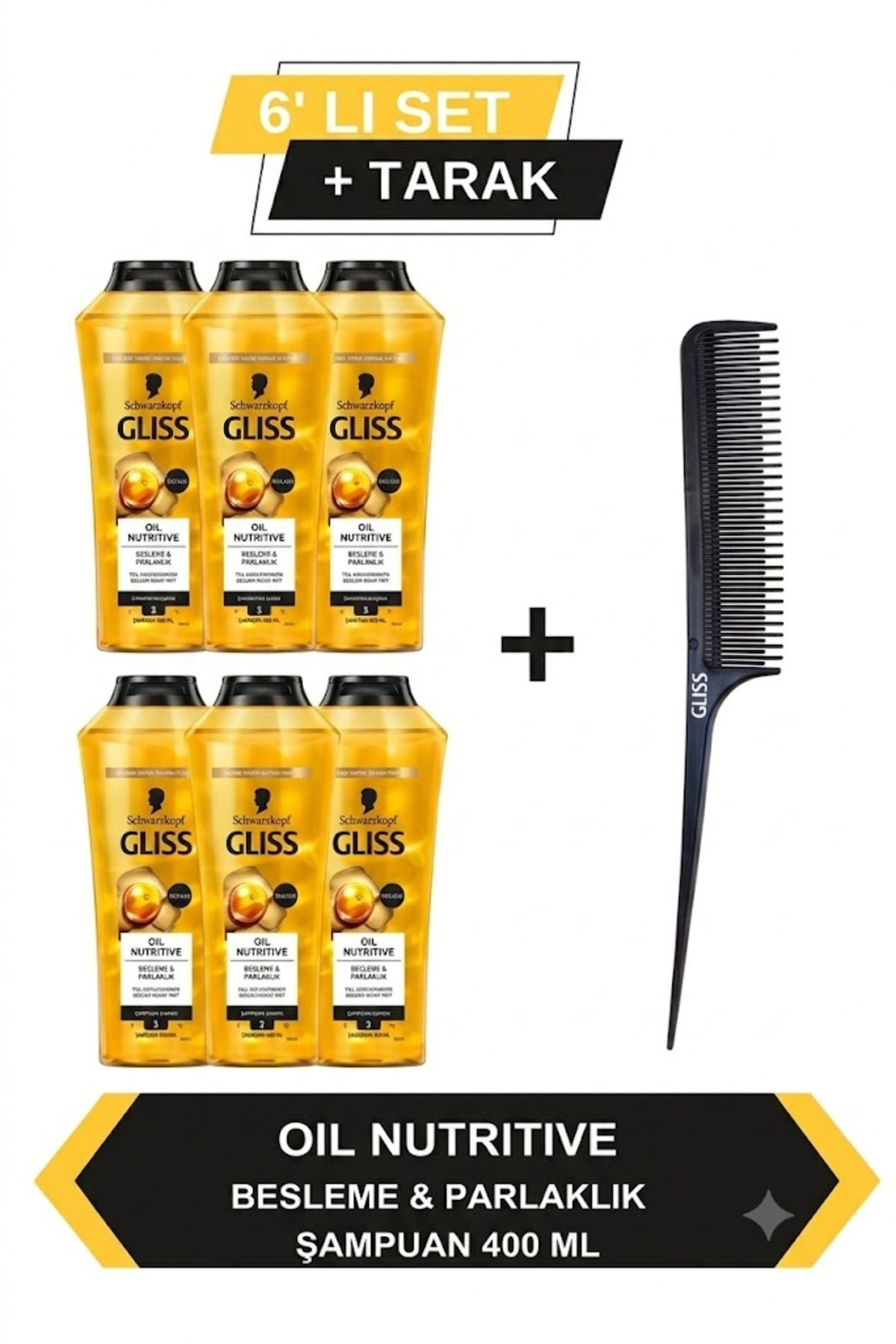Gliss Oil Nutritive Şampuan 400ml X6 Adet + Tarak Hediyeli