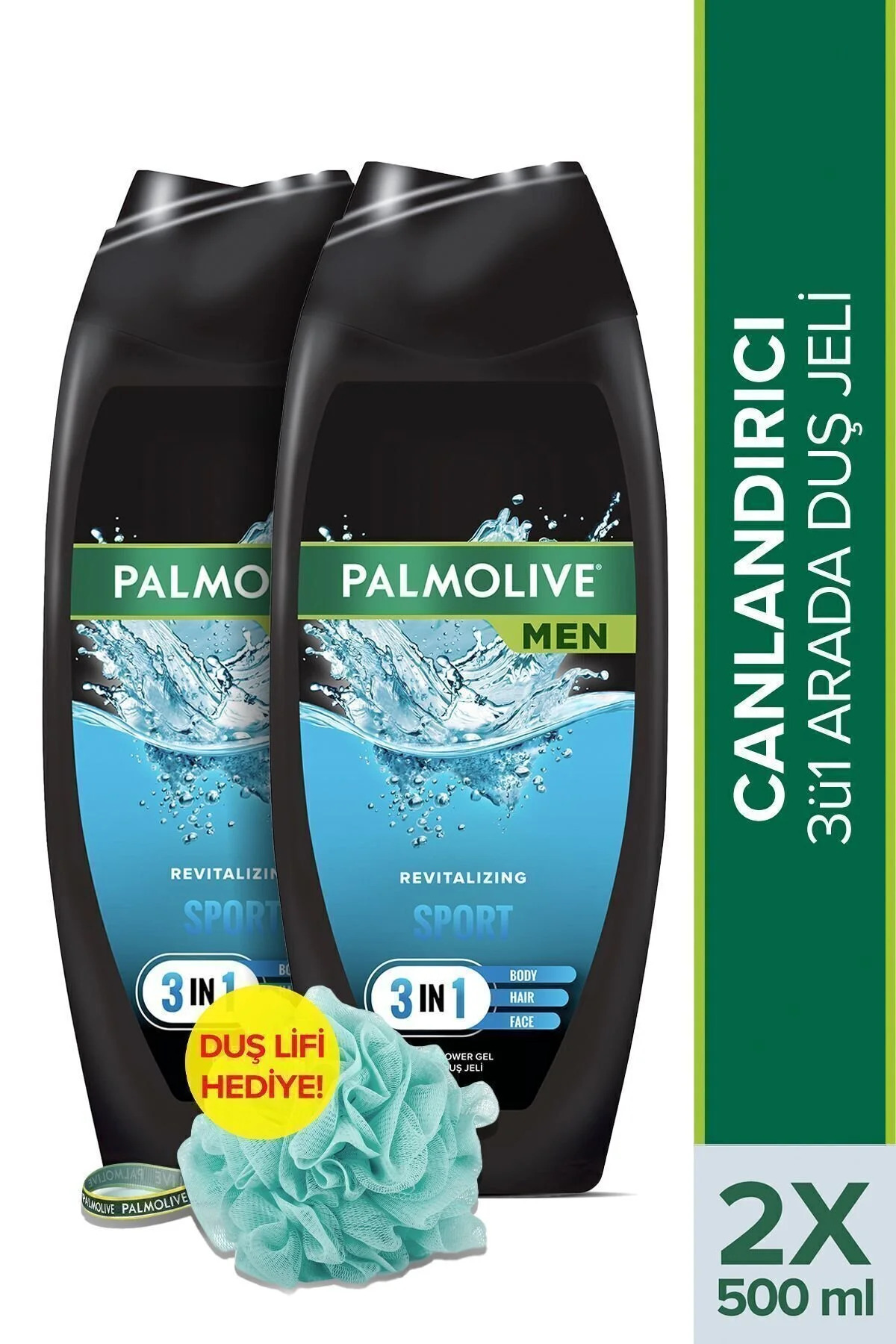 Palmolive Men Sport 5'i 1 Arada Canlandırıcı Erkek Duş Jeli 500 ml x2 Adet + Seyahat Kiti Hediye
