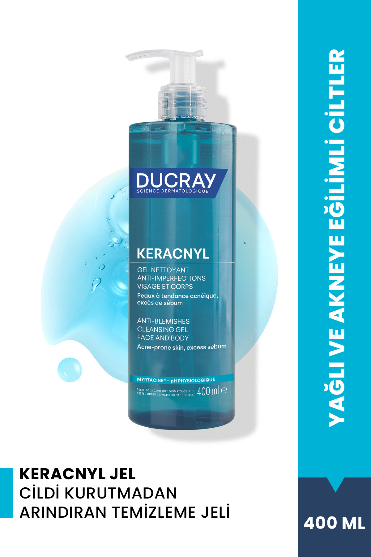 Ducray Keracnyl Yağlı ve Akneye Eğilimli Ciltler için Yüz Temizleme Jeli Arındırıcı Etkili 400 ml