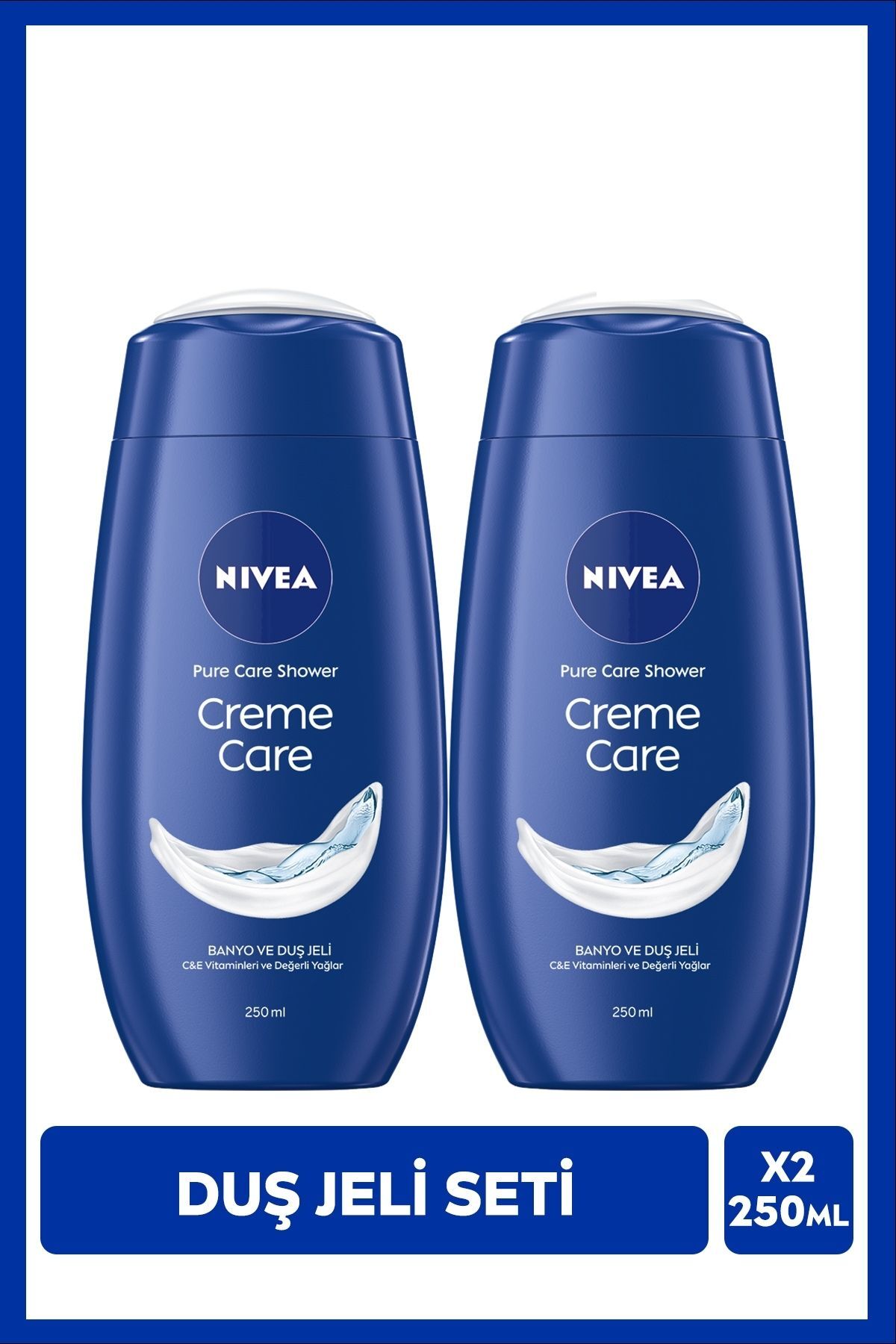 NIVEA Creme Care Banyo ve Duş Jeli 250ml, C&E Vitamini, Nemlendirici, X2 Adet, Pürüzsüz Cilt
