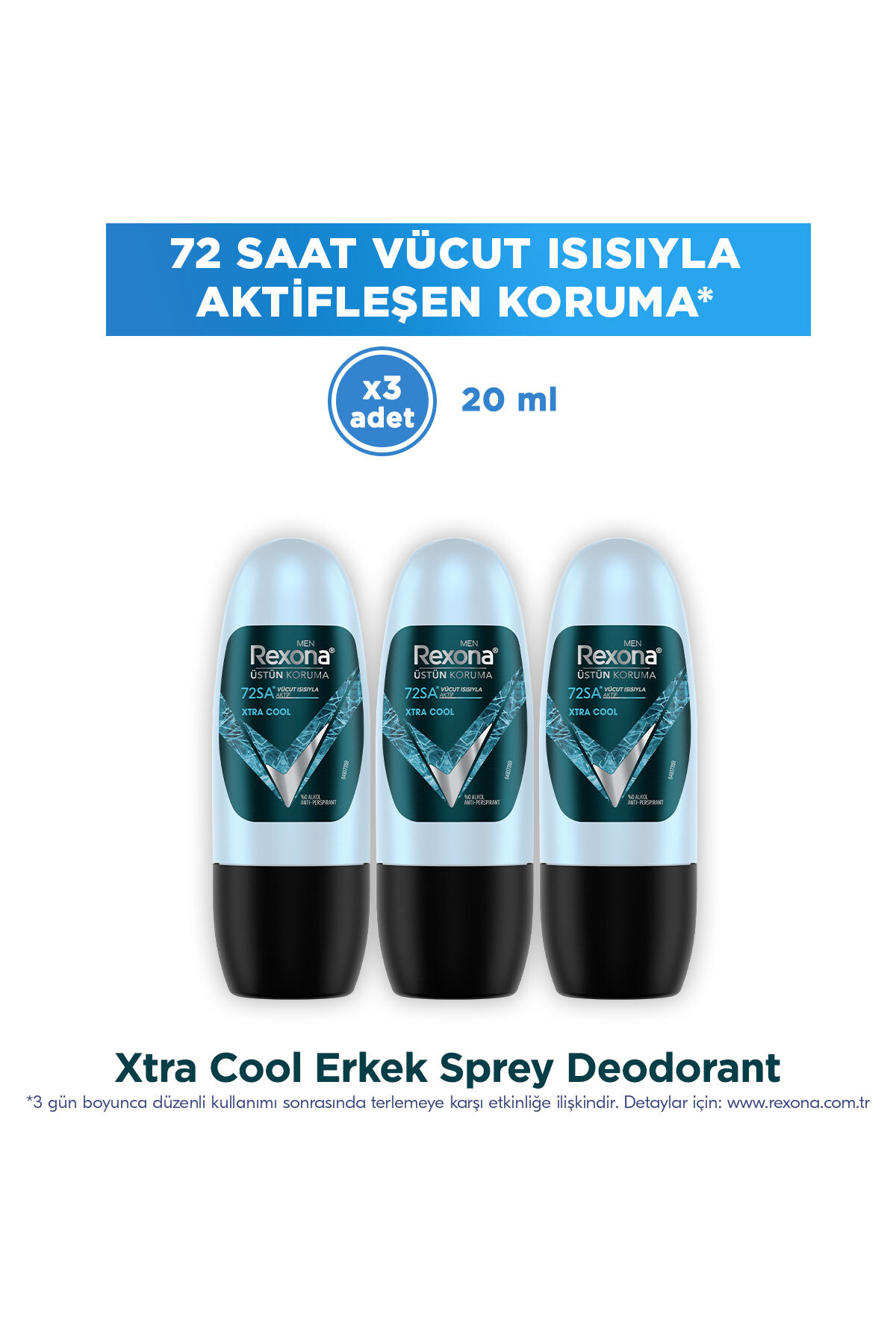 Rexona Men Erkek Roll On Deodorant Xtra Cool 20 ml X3