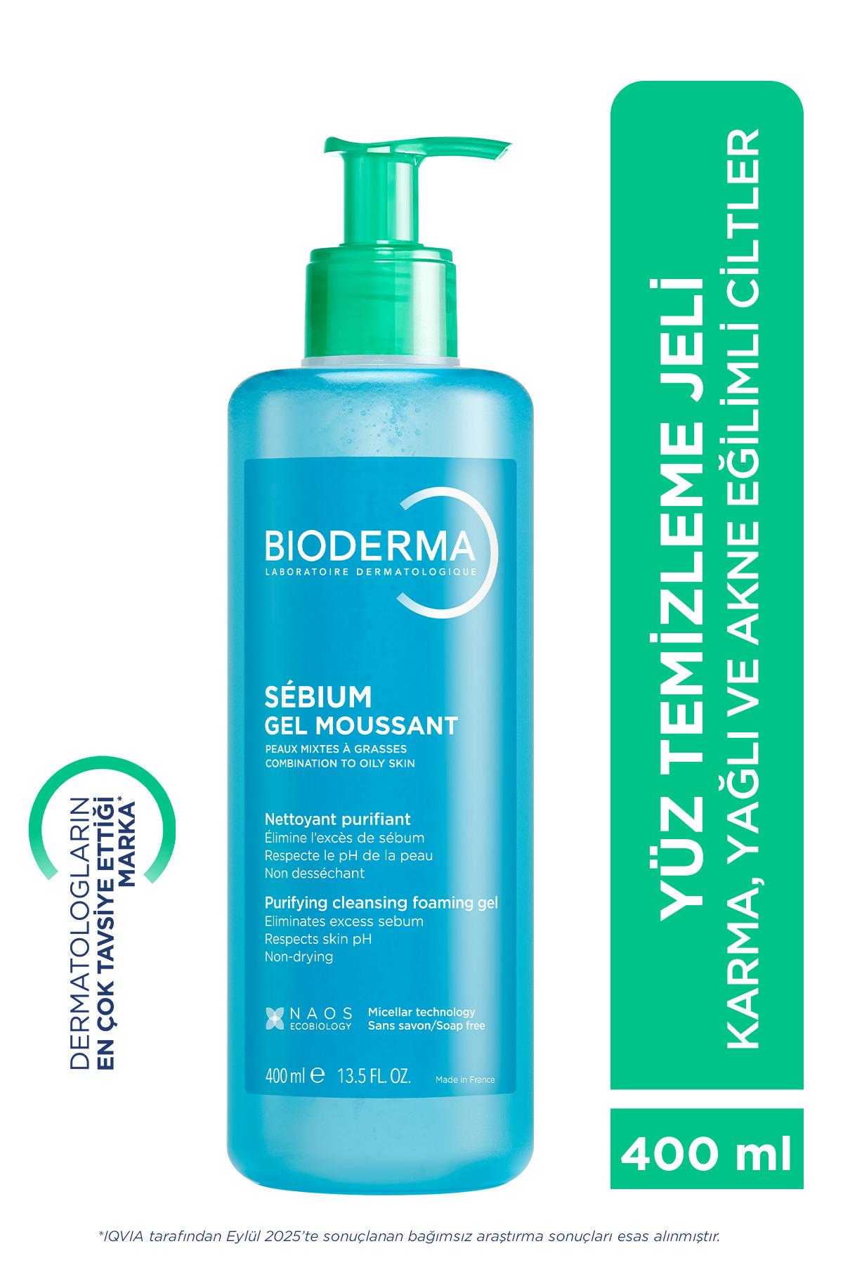 Bioderma Sebium Foaming Gel Karma, Yağlı ve Akne Eğilimli Ciltler İçin Yüz ve Vücut Temizleme Jeli 400 ml
