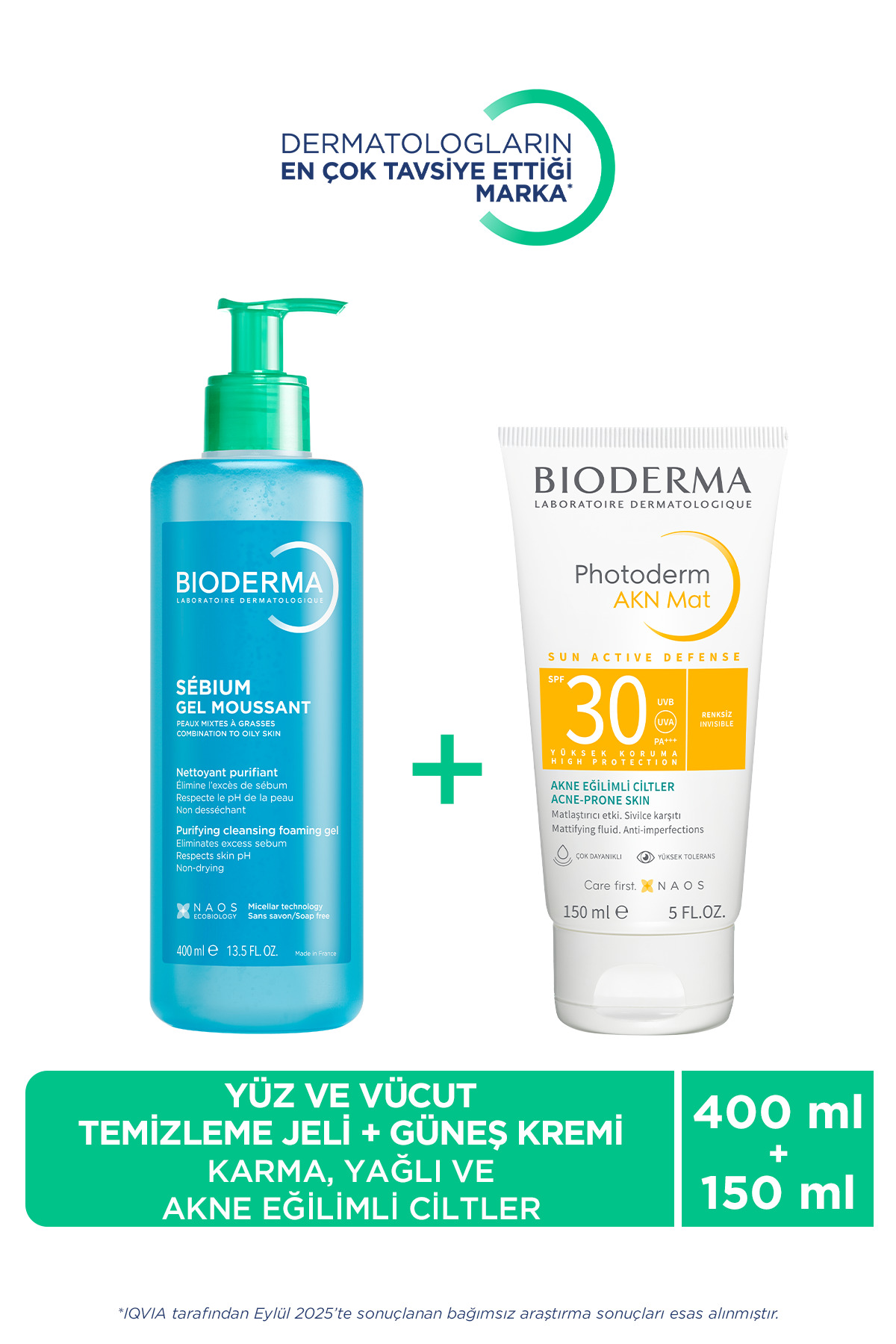 Bioderma Sebium Akne Eğilimli Ciltler Yüz Temizleme Jeli 400ml & Photoderm AKN Mat Güneş Kremi 150ml