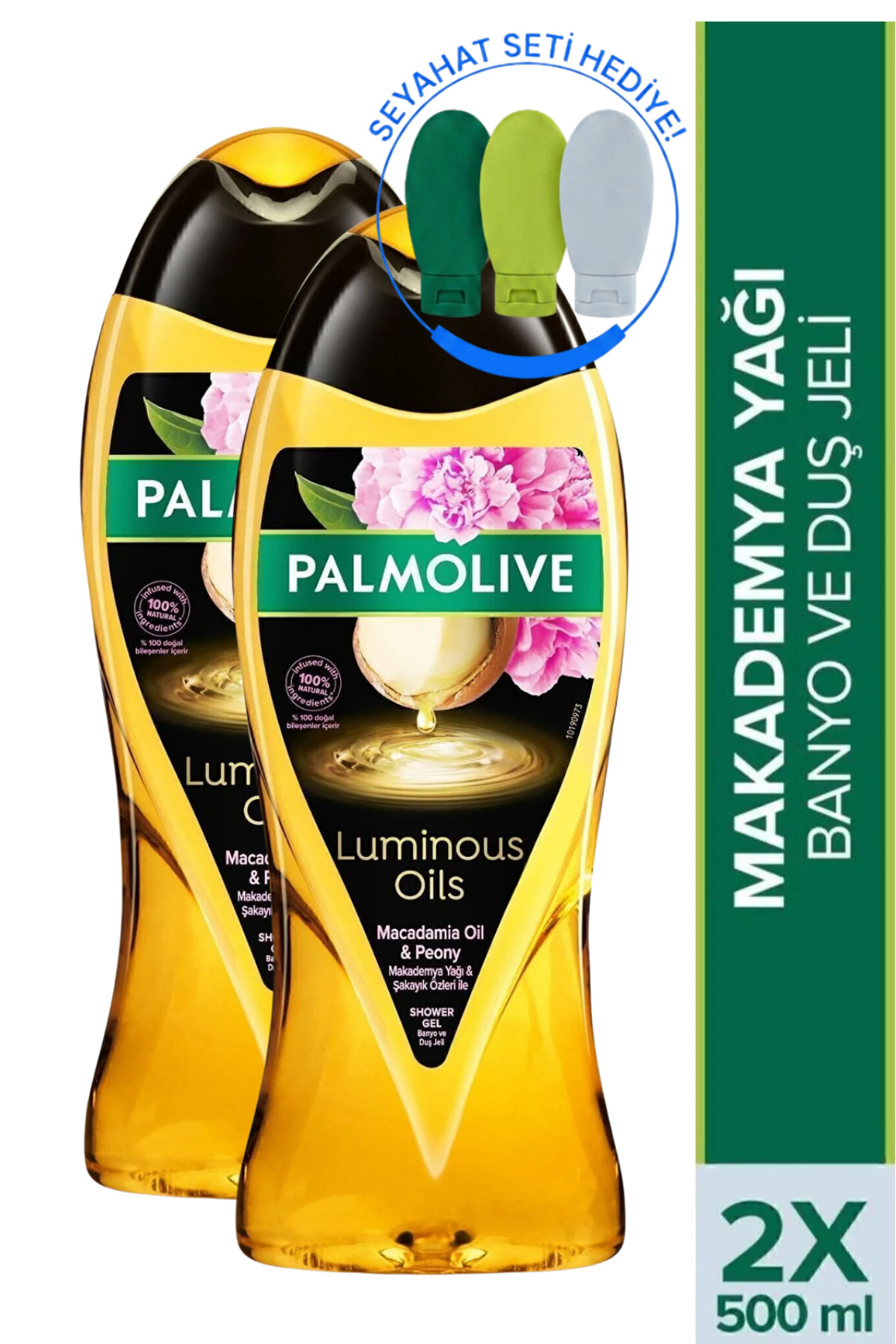 Palmolive Luminous Oils Makademya Yağı Banyo ve Duş Jeli 500 ml x 2 Adet + Seyahat Kiti Hediye