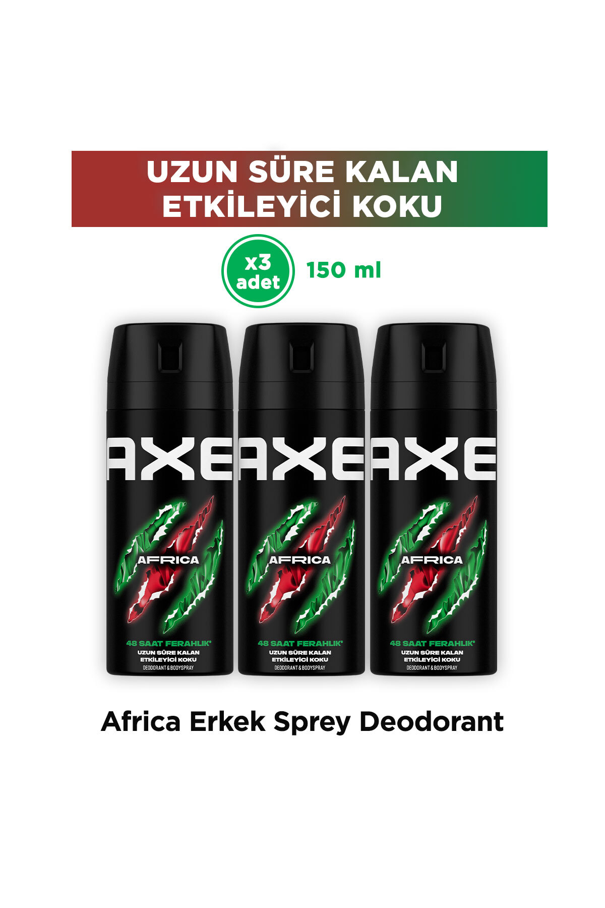 Axe Erkek Sprey Deodorant Africa 48 Saat Etkileyici Koku 150 ml X3 Adet