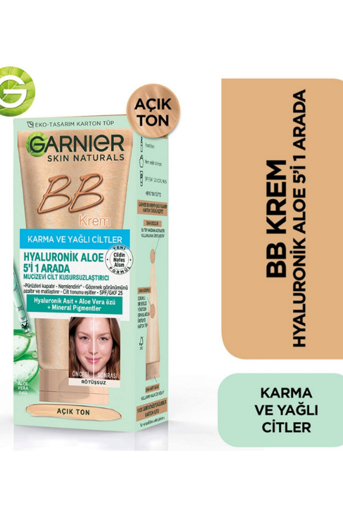 Garnier BB Krem Hyaluronik Aloe 5'i 1 Arada Mucizevi Cilt Kusursuzlaştırıcı SPF25 - Açık Ton