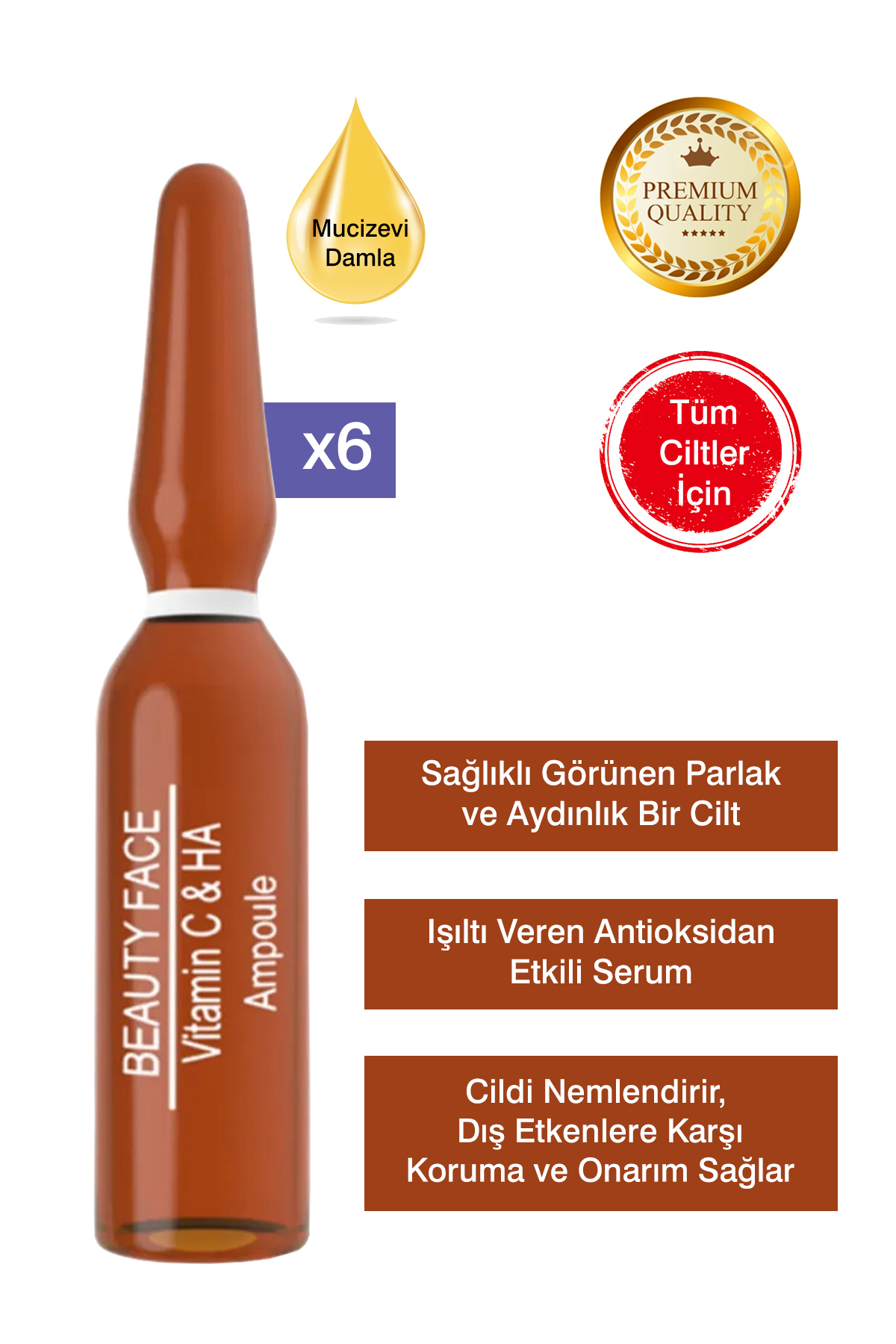 Beauty Collection Beauty Face Vitamin C & Ha Aydınlatıcı Antiaging Etkili Ampul X6