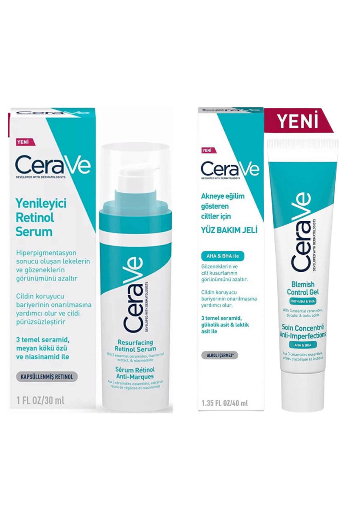 CeraVe Yağlı ve Düzensiz Ciltler için Retinol Serum 30 ml + Yüz Bakım Jeli 40ml