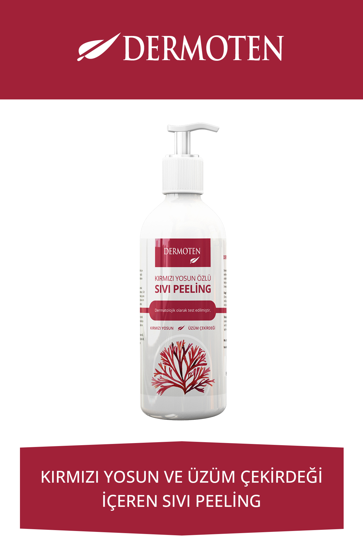 Dermoten Sıvı Yüz & Vücut Peelingi | Kırmızı Yosun Özlü, Arındırıcı ve Yenileyici Jel Yosun Peeling 150ml