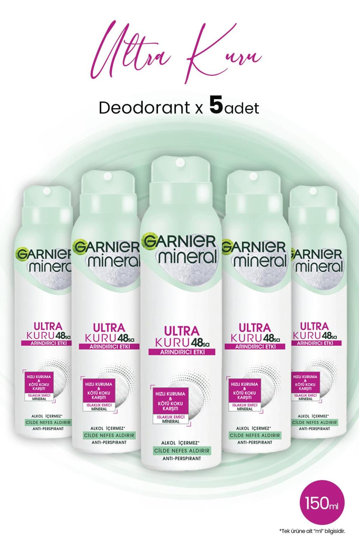 Garnier Mineral 48 Saat Ultra Kuru Sprey Deodorant 150 ml X 5 Adet