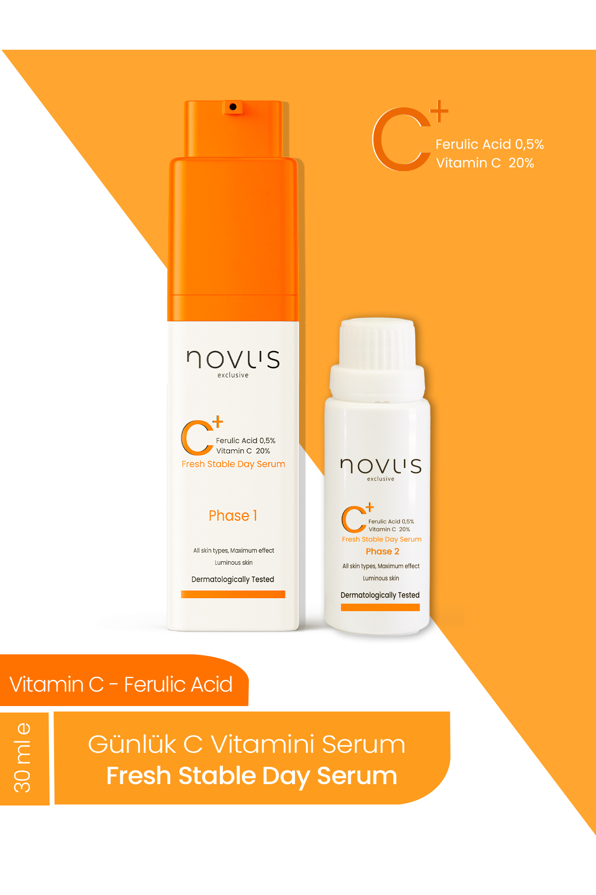 novus exclusive 2 Phase Fresh Stable Day Vitamin C %20 Serum Aydınlatıcı-cilt Tonu Eşitleyici-leke Önleyici 30 ml