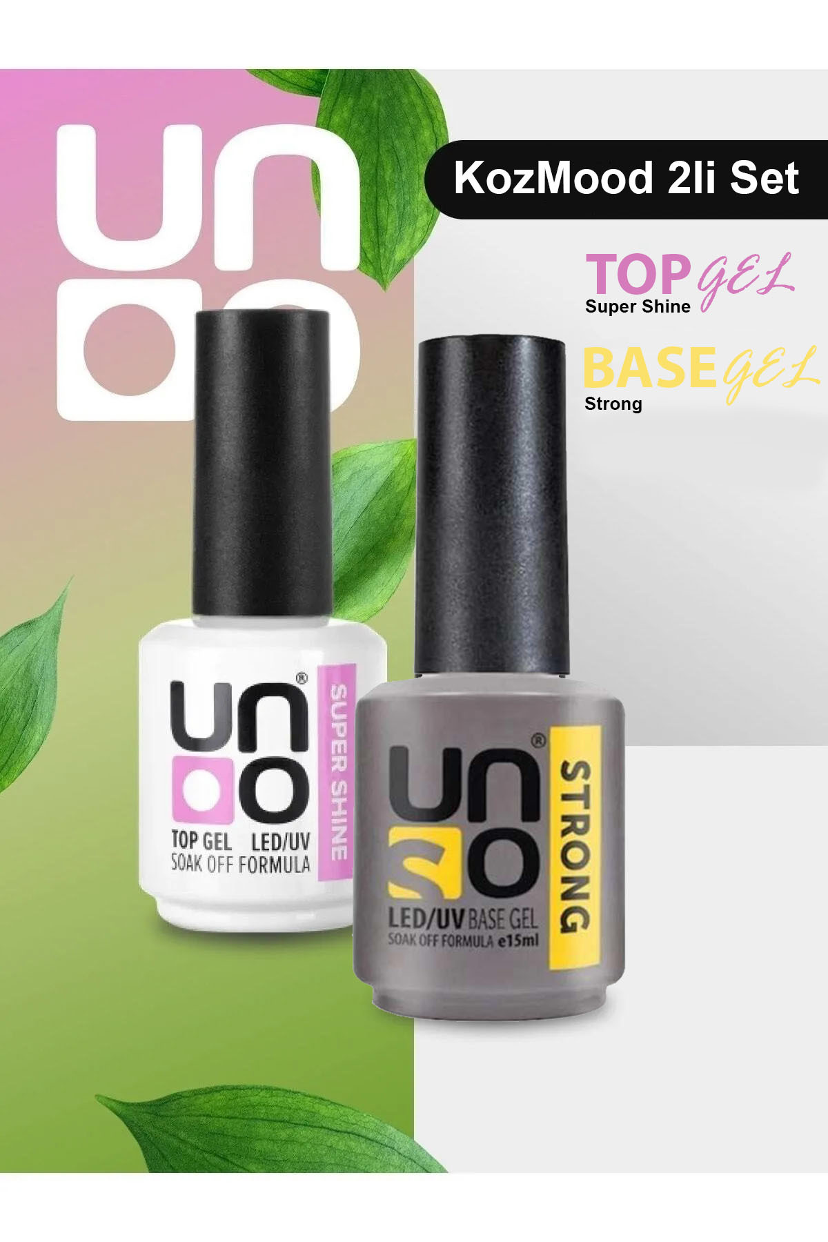 KozMood Kalıcı Oje Seti Uno Strong Base Coat 15 Ml + Uno Top Coat Super Shine 15 Ml