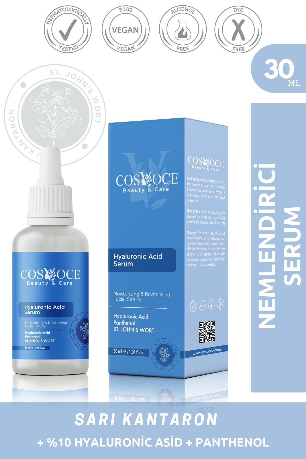 COSVOCE Yoğun Nemlendirme ve Dolgunlaştırıcı Cilt Bakım Serumu 30 ml ( Hyaluronic Acid + Panthenol )