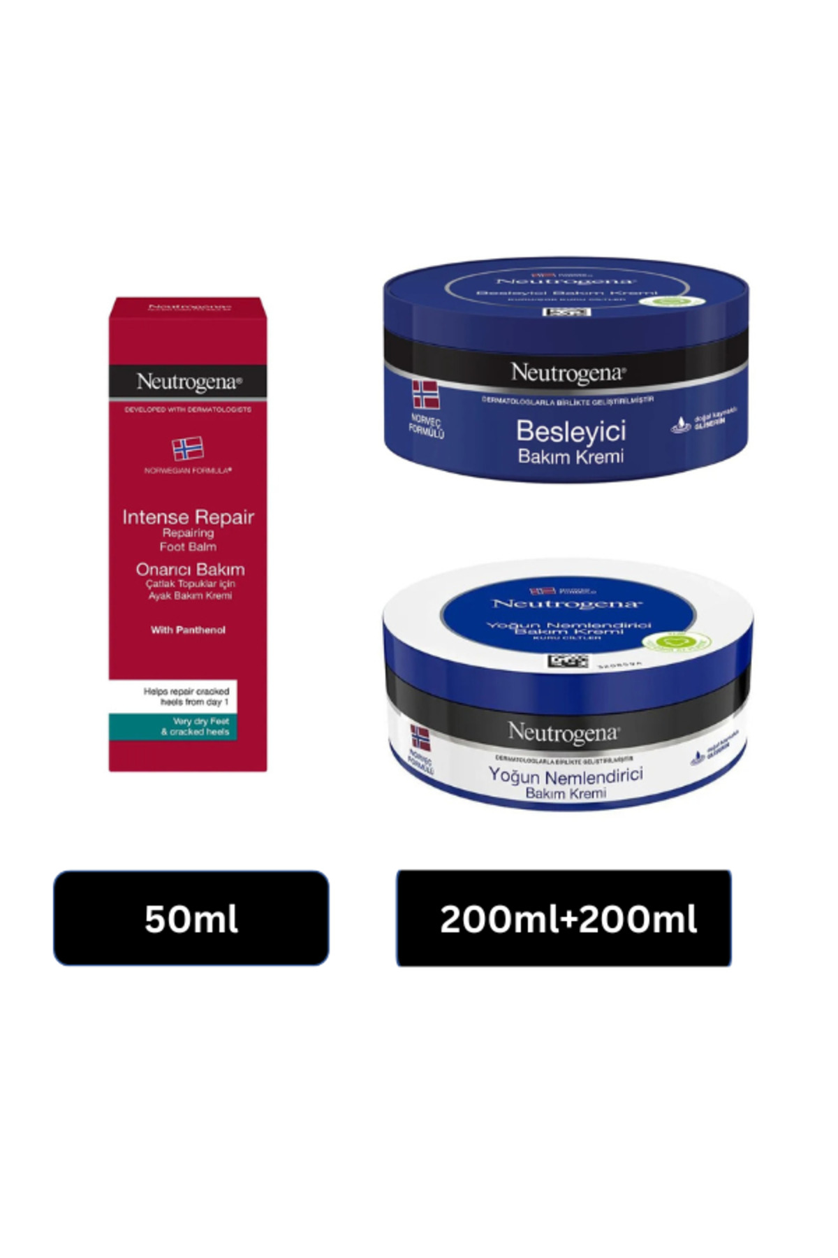 Neutrogena Norveç Formülü Çatlak Topuklar Ayak Kremi 50 ml+Besleyici Bakım 200 ml+Yoğun Bakım 200 ml