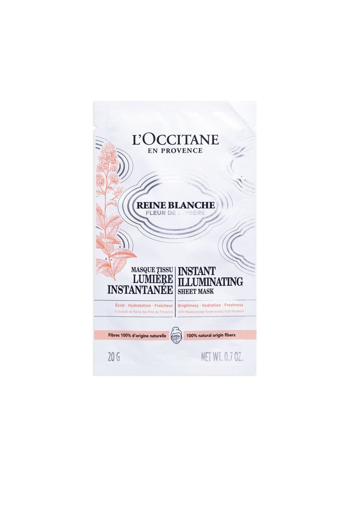 L'Occitane Reine Blanche Aydınlatıcı Kağıt Maske, Çayır Kraliçesi Çiçeği Özlü, 20 g