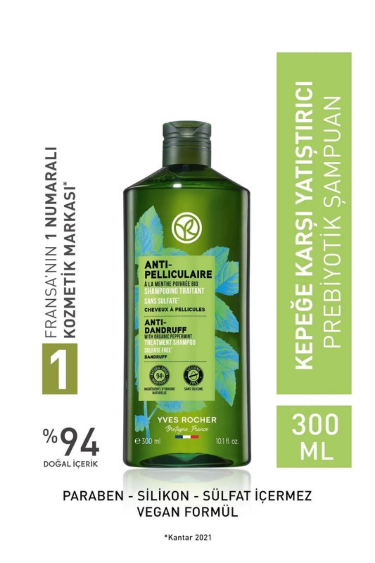 Yves Rocher Kepeğe Karşı (Anti Pelliculaire) Yatıştırıcı Prebiyotik Şampuan - Sülfatsız -300 ml