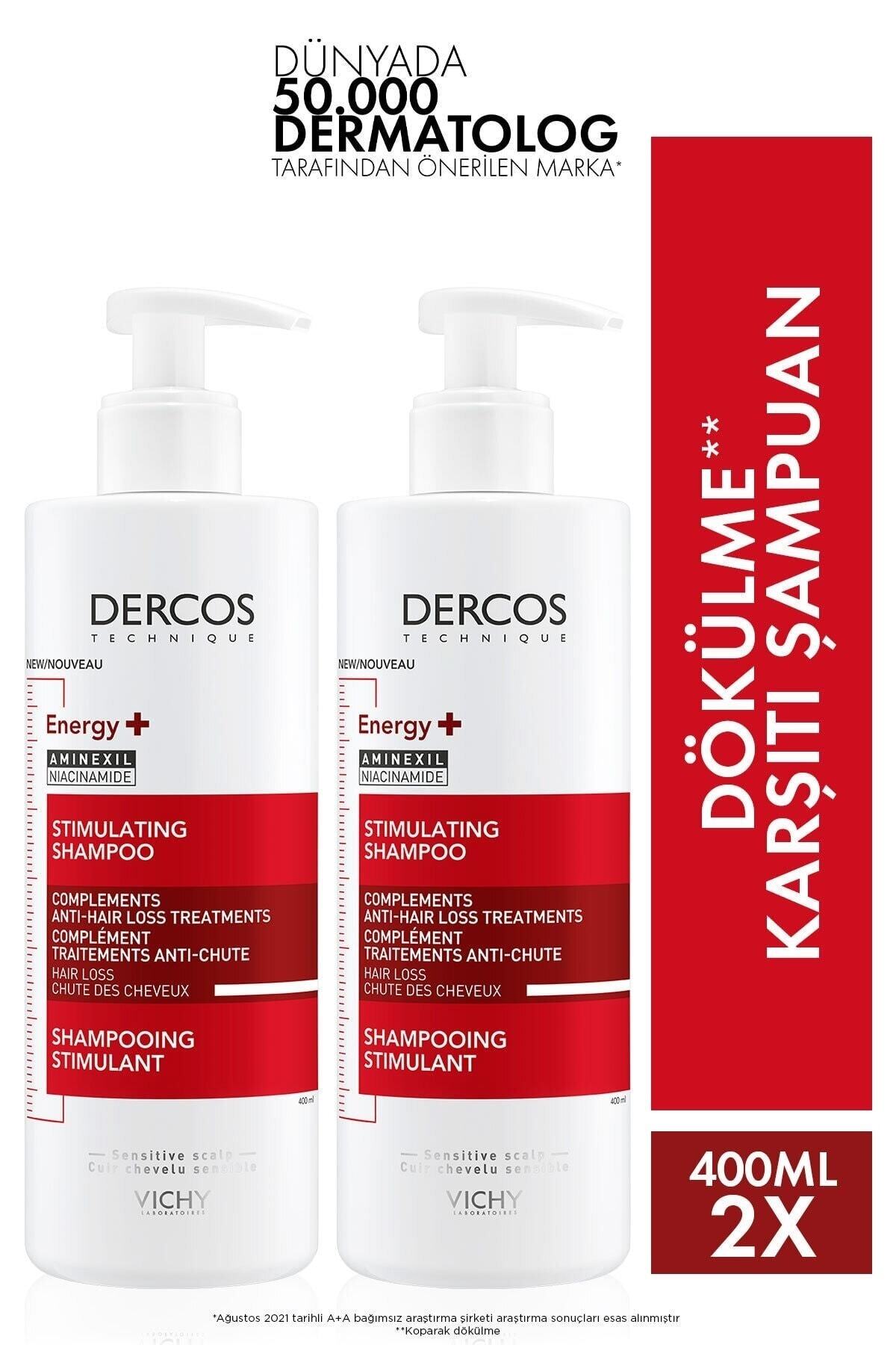 Vichy Dercos Energising - AMINEXIL® VE PP/B5/B6 Vitaminleri İçeren Saç Dökülmesine Karşı Şampuan 2*400 ml