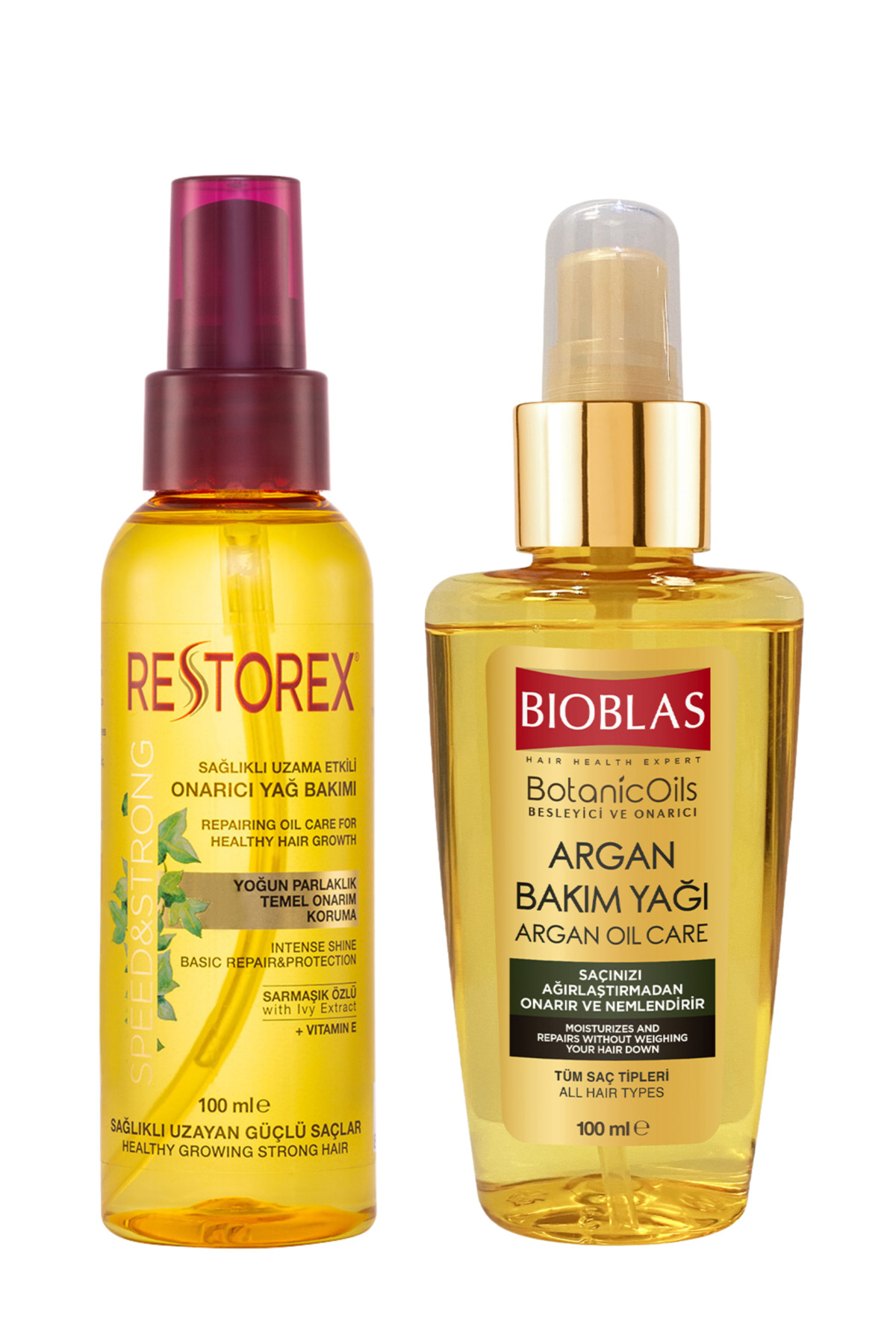 Bioblas Serum Argan Bakım Yağı 100 Ml + Restorex Saç Bakım Yağı Sarmaşık Özlü 100 Ml Set