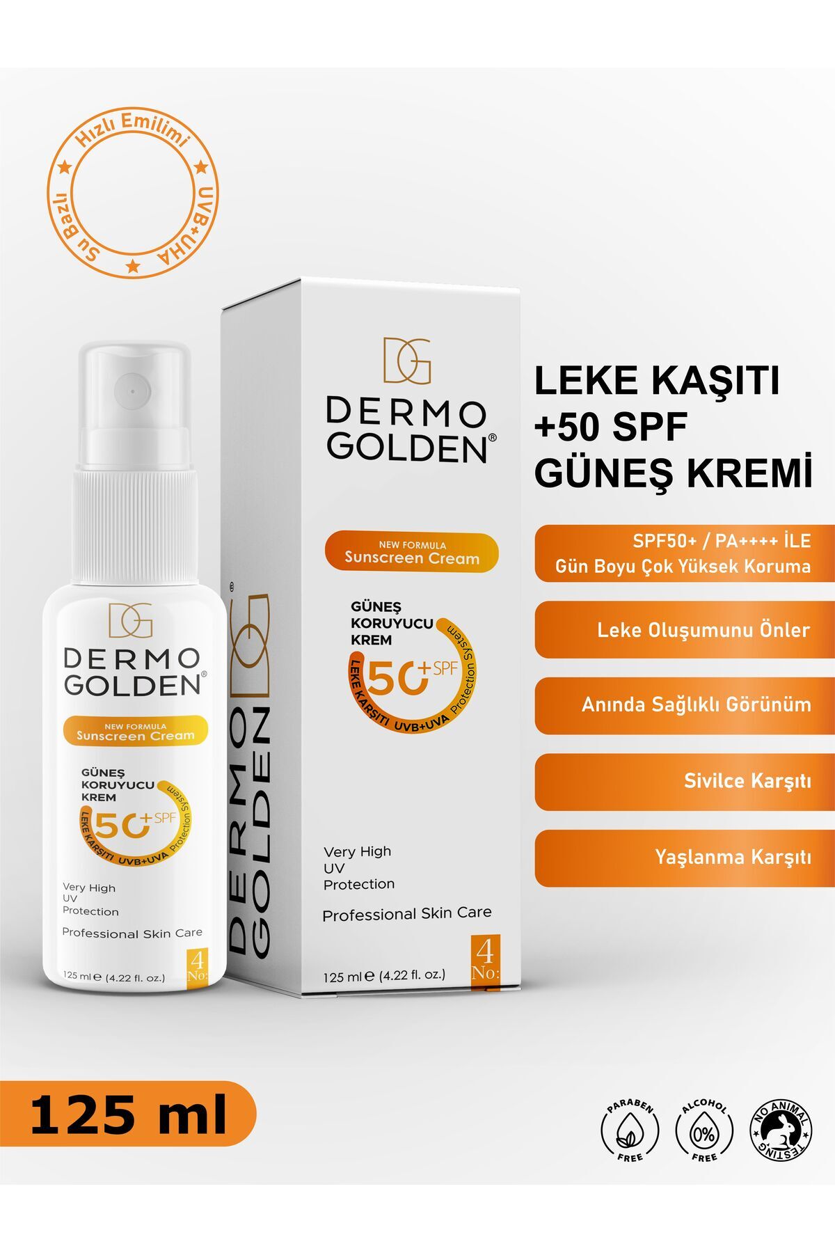 DG DERMO GOLDEN Güneş Kremi Yüksek Koruma Aydınlatıcı Ton Eşitleyici +50spf 125ml
