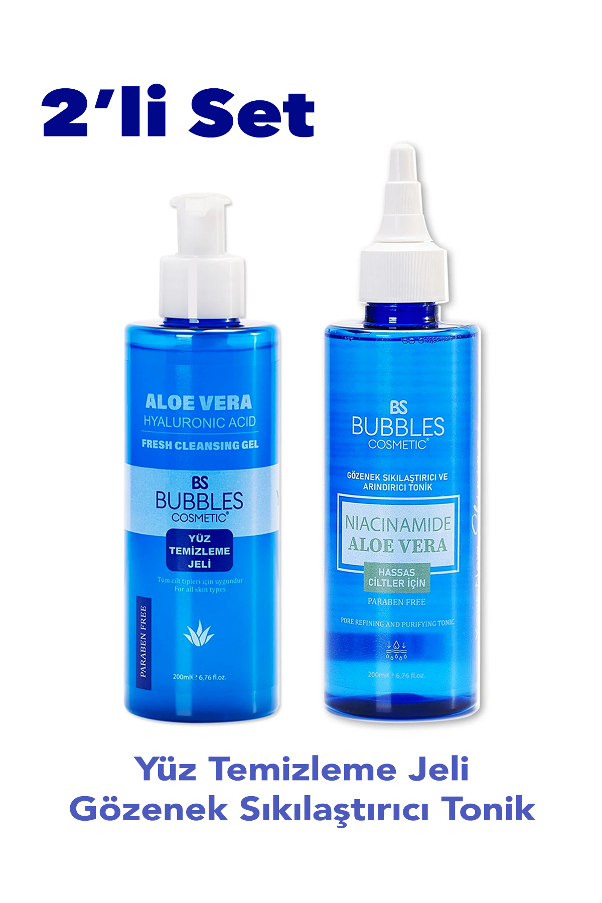 bs bubbles cosmetic Yüz Temizleme Jeli Ve Gözenek Sıkılaştırıcı Tonik (HASSAS CİLT) Set 2x 200ml