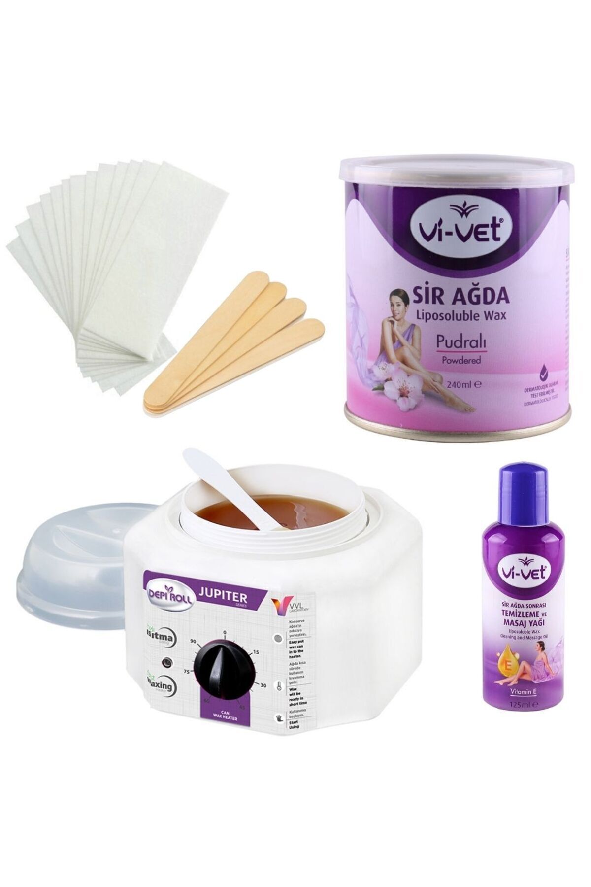 Vi-vet 240 ml Kavanoz Ağda 2 Yıl Garantili Makine 2 Metre Bez Temizleme Yağı Spatula