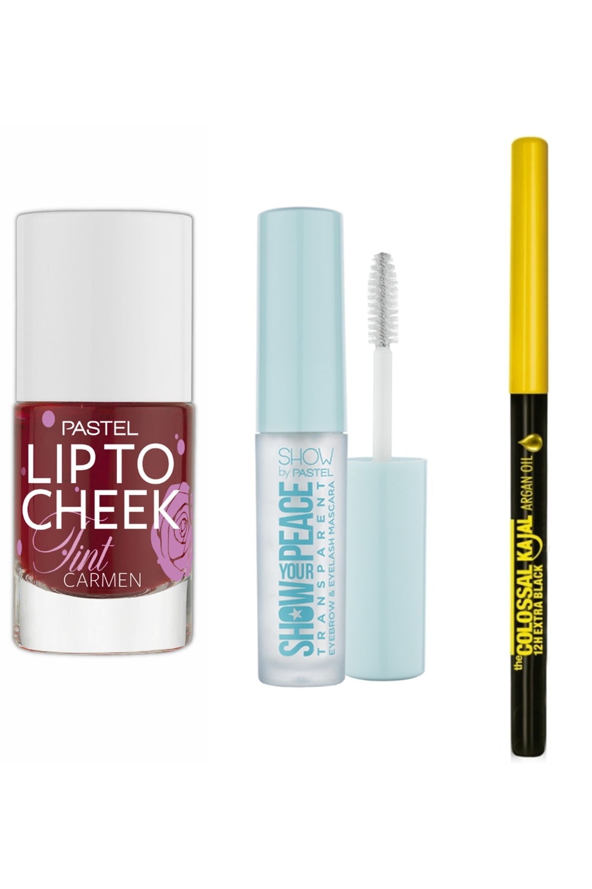 Pastel Lip To Cheek Tint 01 - Carmen + Transparan Kaş Ve Kirpik Maskarası + Maybelline Göz Kalemi