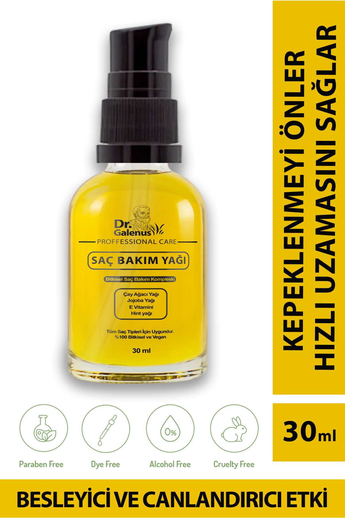 Dr. Galenus Bitkisel Saç Bakım Serumu (ÇAY AĞACI YAĞI, HİNT YAĞI, JOJOBA YAĞI, E VİTAMİNİ) 30 ml