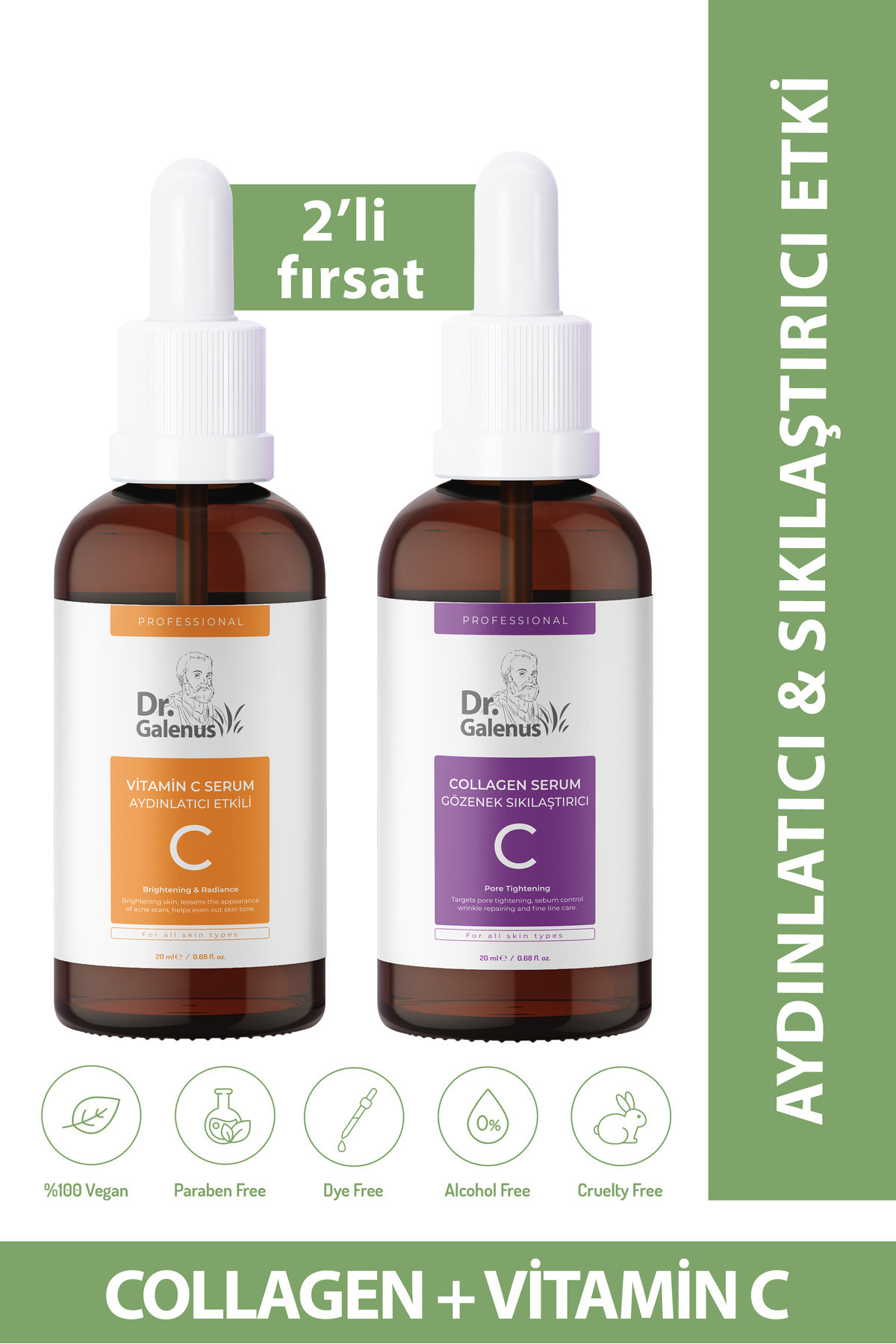 Dr. Galenus C Vitamini Ve Kolajen 2'li Bakım Serum Seti (ALEO VERA, PROVİTAMİN B5, HYALÜRONİK ASİT) (40 ML)