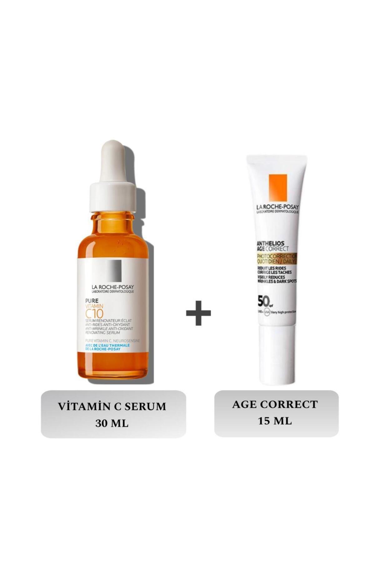 La Roche Posay Pure Vitamin C10 Serum 30 Ml + Anthelios Age Correct Spf50 Güneş Kremi 15 Ml - Çantalı Set
