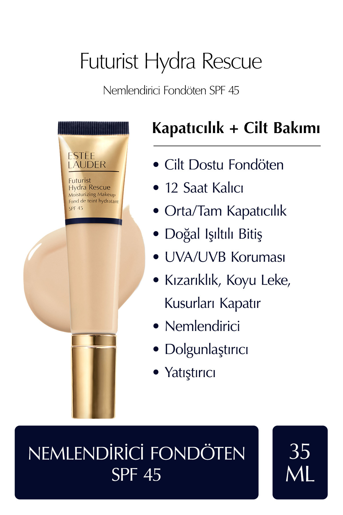 Estee Lauder Futurist Hydra Rescue SPF 45 Nemlendirici Fondöten 35ml - Renk: 1W2 Sand