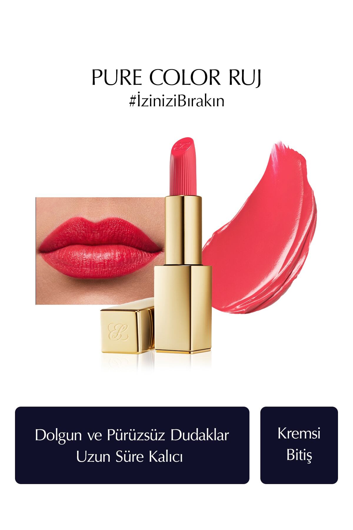 Estee Lauder Kremsi Ruj - Pure Color Creme Lipstick Kremsi, Saten Bitiş - 3.5gr - Renk: 320 Defiant Coral
