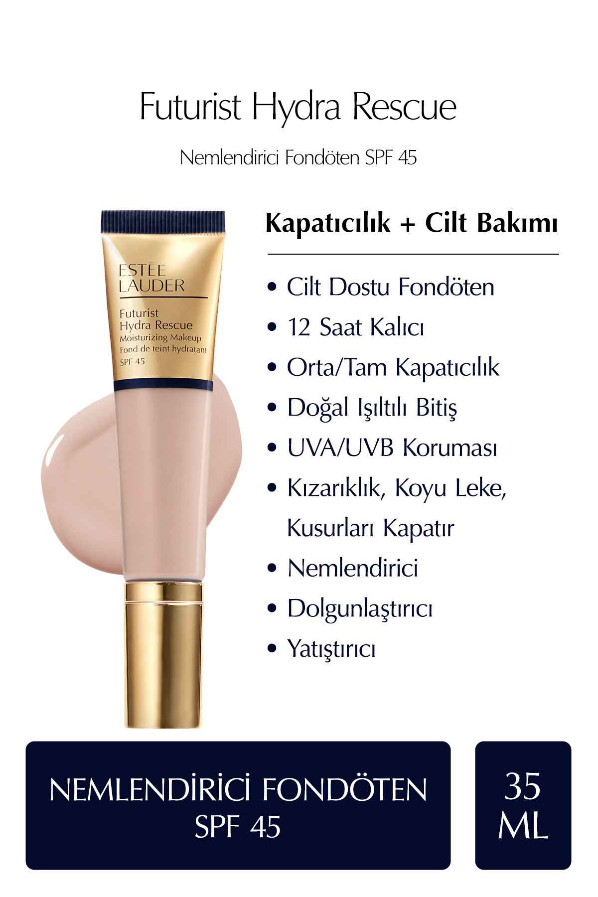 Estee Lauder Futurist Hydra Rescue SPF 45 Nemlendirici Fondöten 35ml - Renk: 3C2 Pebble