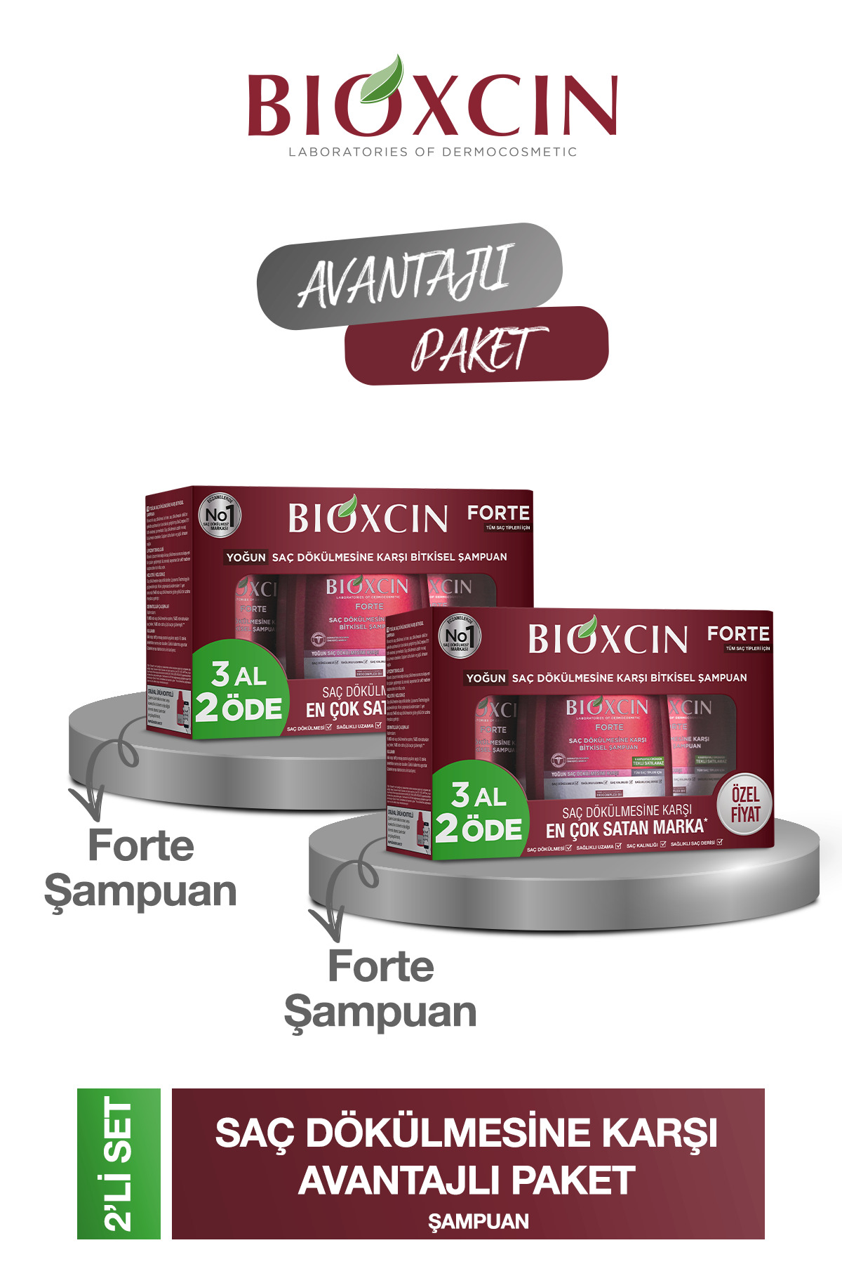 Bioxcin Forte Şampuan 3'lü Set 2 Adet ( 6 X 300 ml ) Yoğun Dökülme Karşıtı Şampuan