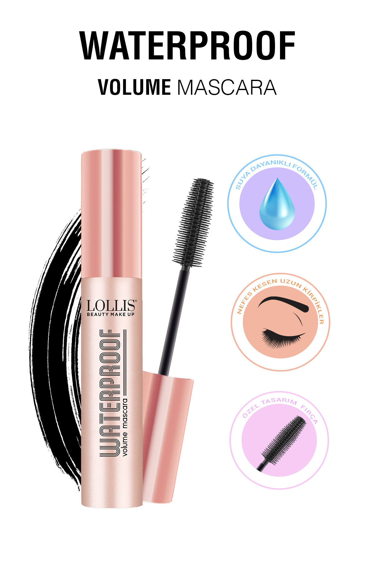 Lollis Waterproof Volume Mascara / Suya Dayanıklı Maskara / Suya Dayanıklı Rimel