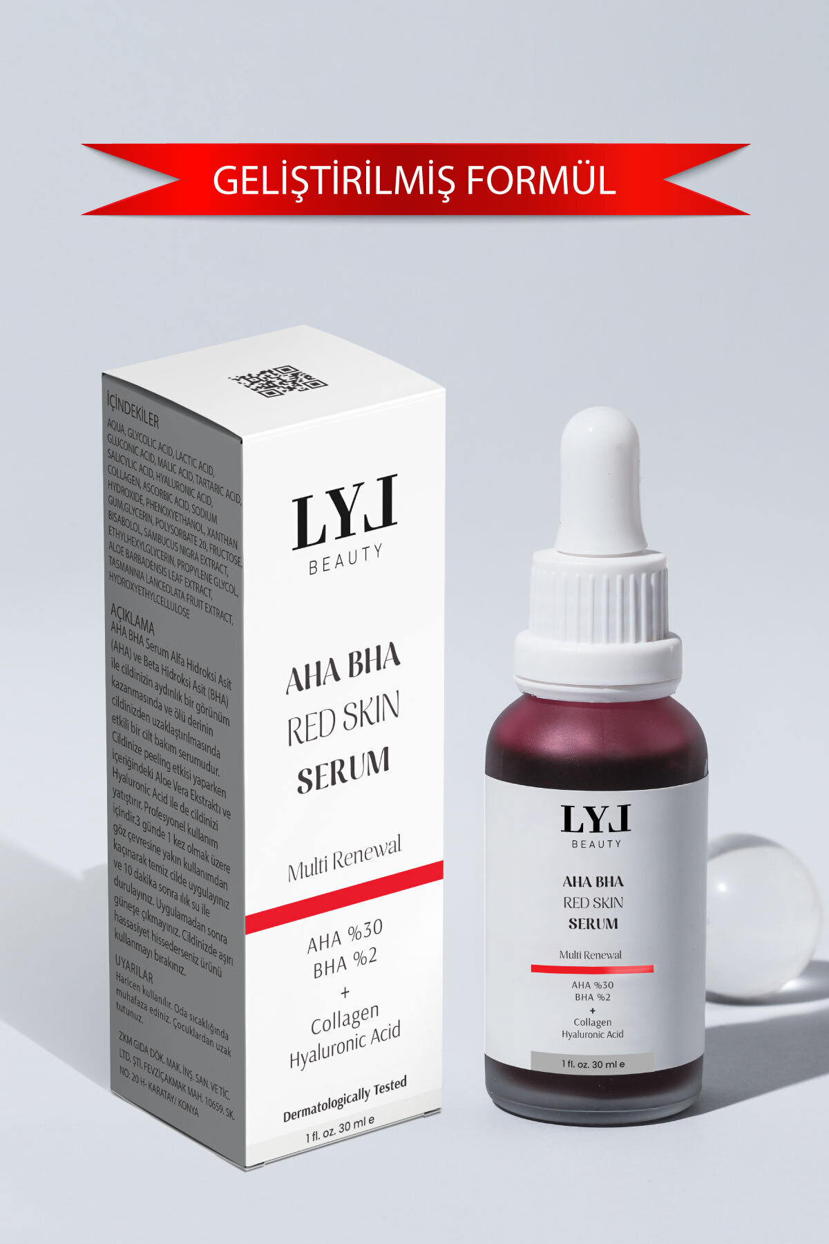 LYL BEAUTY Aha & Bha Canlandırıcı Yenileyici Cilt tonu eşitleyici Kırmızı Peeling Cilt Serumu 30ml 30%Aha %Bha