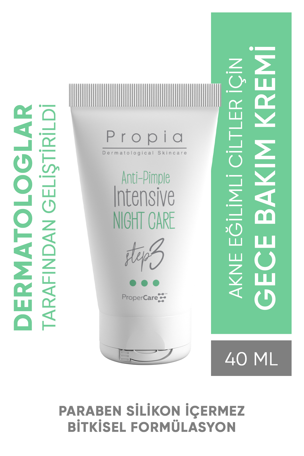 Propia Akne,karma Ve Yağlı Ciltler Için Sivilce,siyah Nokta Ve Leke Karşıtı Yoğun Gece Yüz Bakım Kremi 40ml
