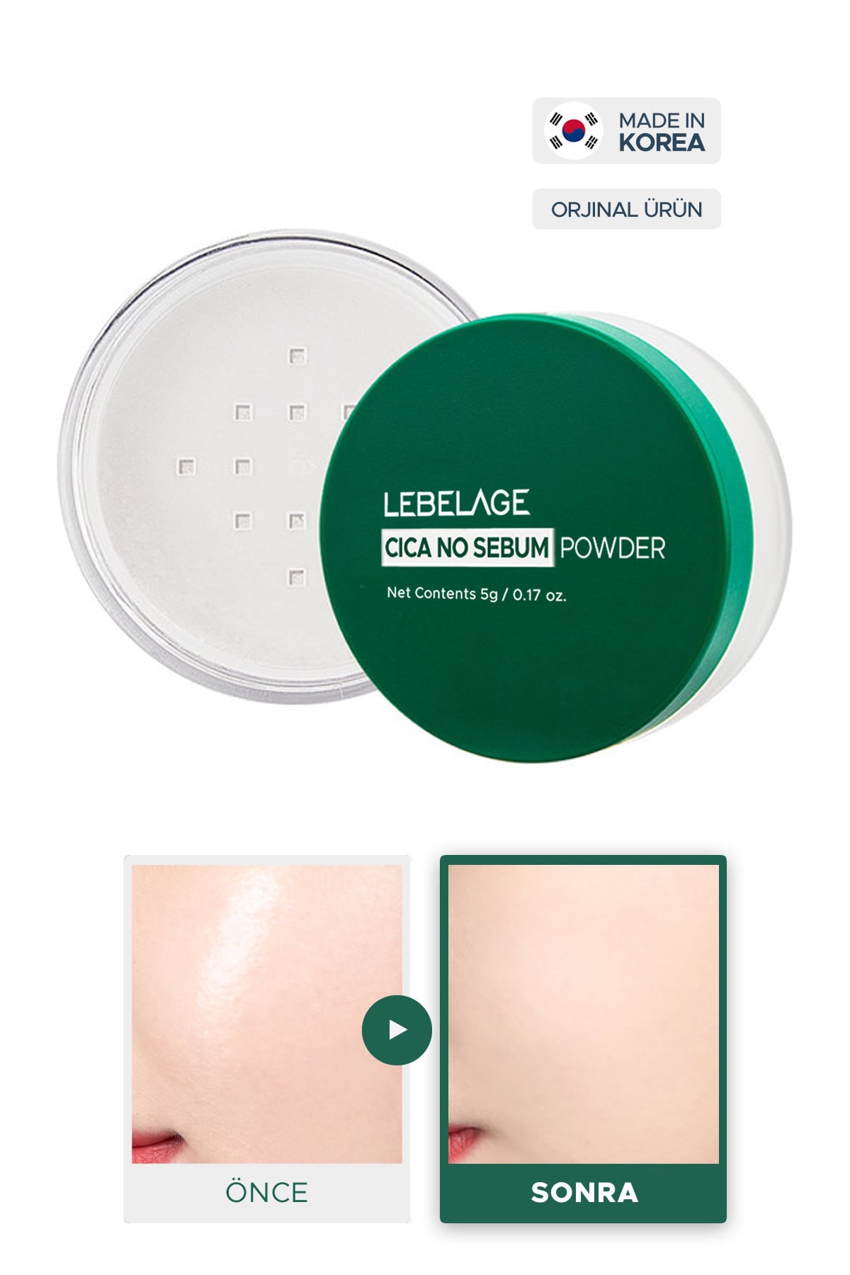 LEBELAGE Centella Içeren, Yağlanma Karşıtı Ve Makyaj Sabitleyici Toz Pudra Cica No Sebum Powder