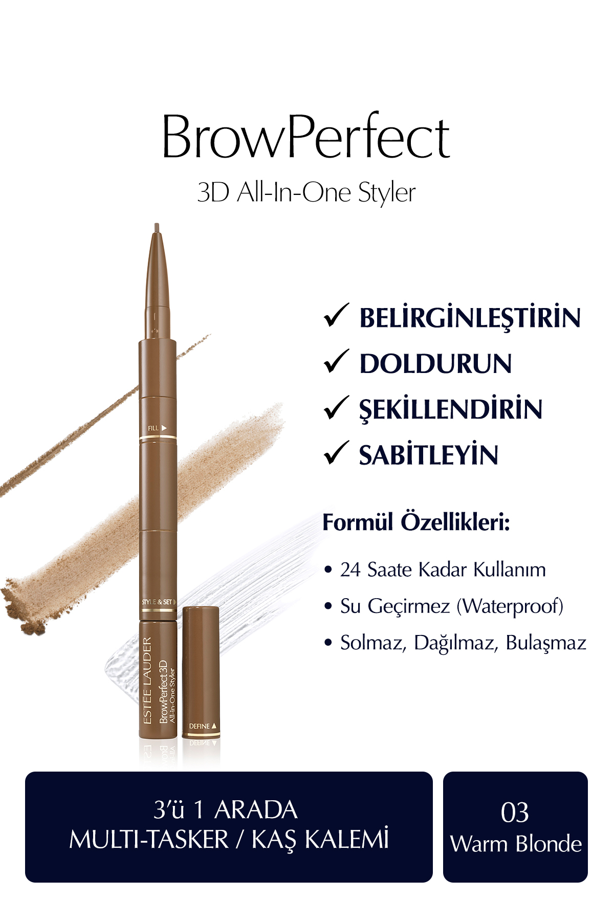 Estee Lauder Kaş Kalemi - BrowPerfect 3D All-In-One Styler Multi-Tasker 03 Warm Blonde