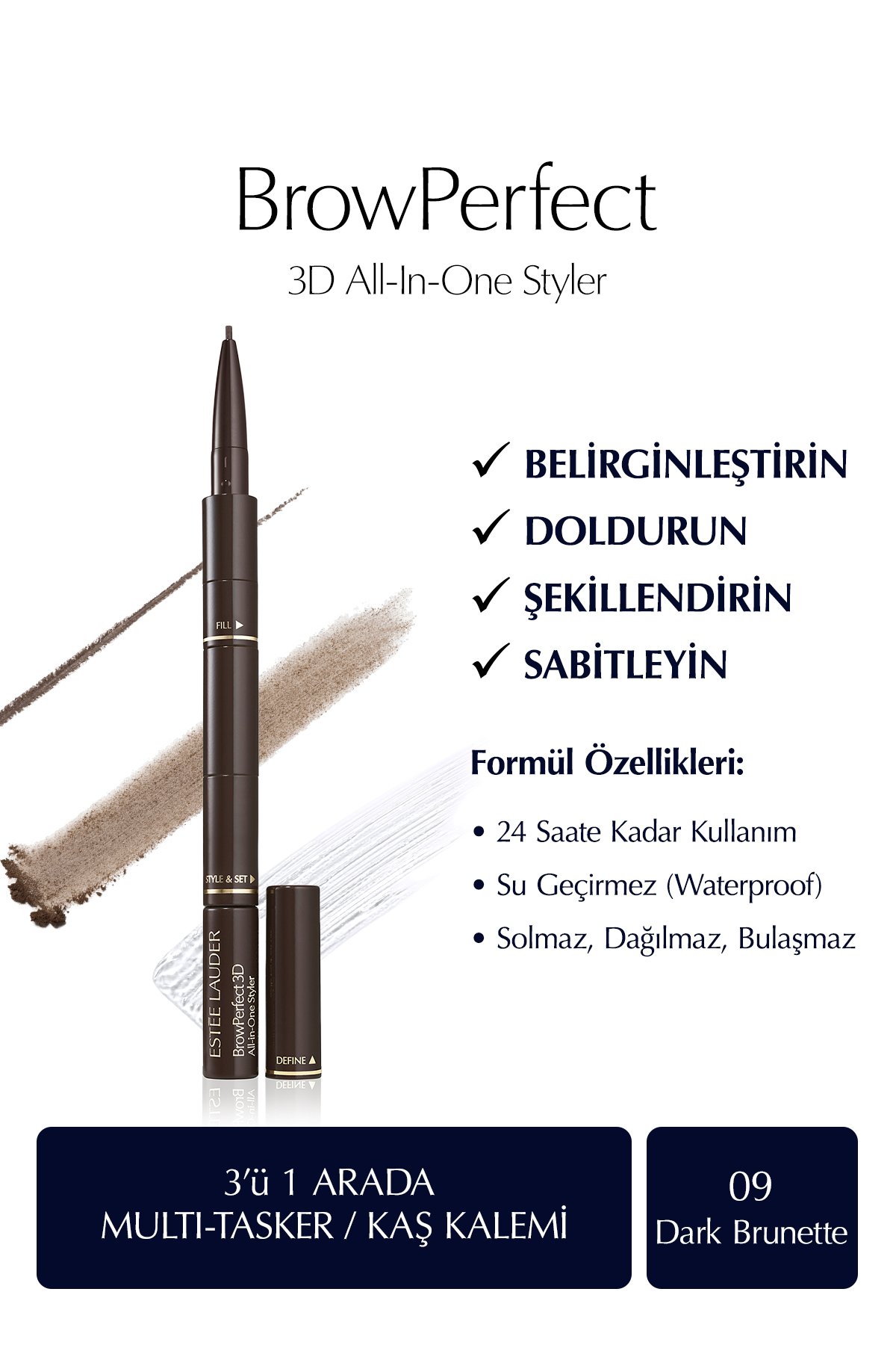 Estee Lauder Kaş Kalemi - BrowPerfect 3D All-In-One Styler Multi-Tasker 09 Dark Brunette