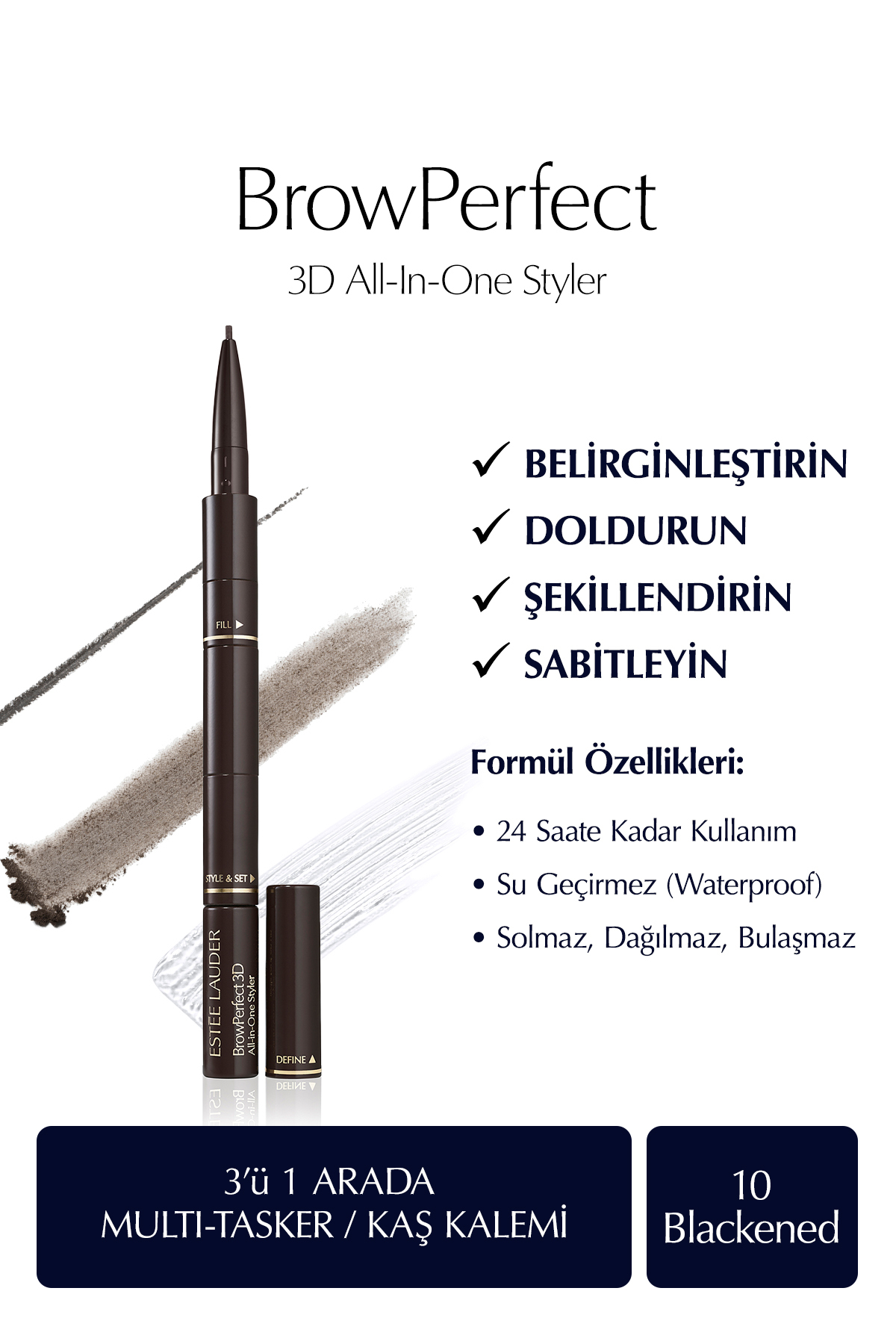 Estee Lauder Kaş Kalemi - BrowPerfect 3D All-In-One Styler Multi-Tasker 10 Blackened Brown