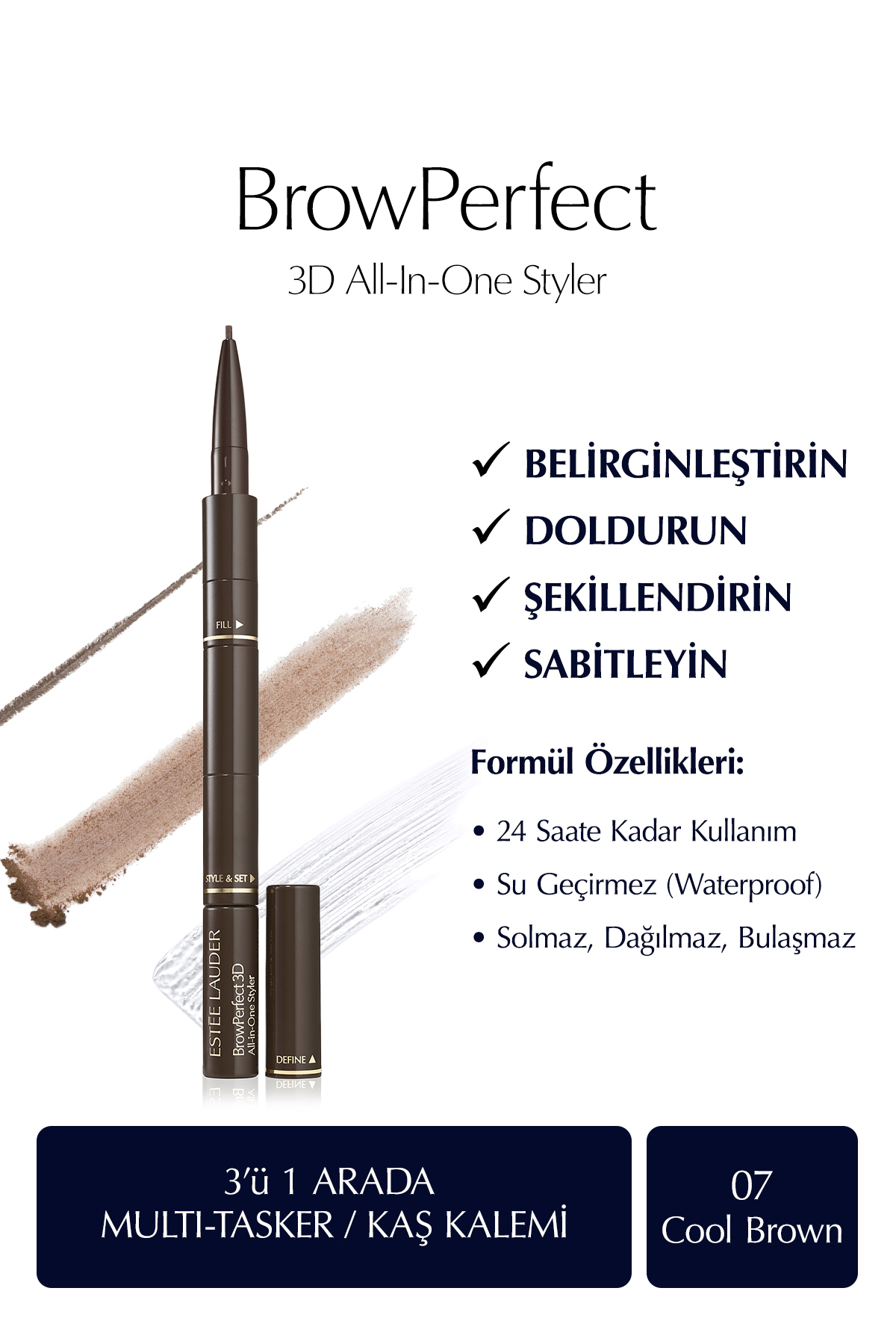Estee Lauder Kaş Kalemi - BrowPerfect 3D All-In-One Styler Multi-Tasker 07 Cool Brown