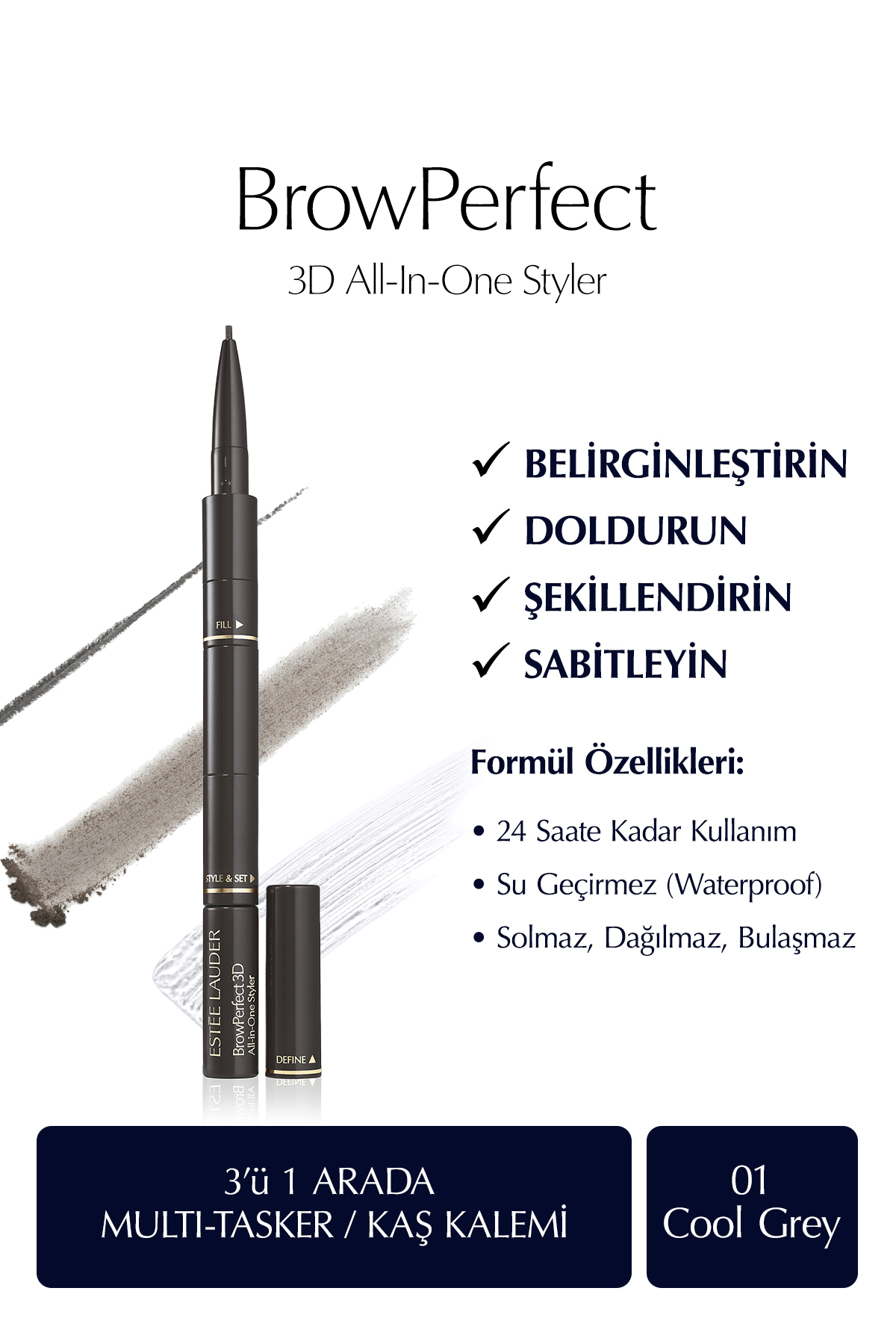 Estee Lauder Kaş Kalemi - BrowPerfect 3D All-In-One Styler Multi-Tasker 01 Cool Grey