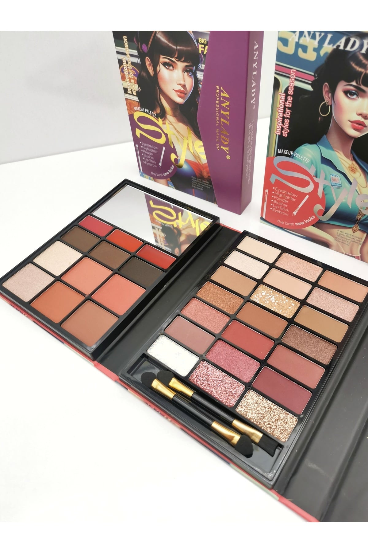ANYLADY Style Cüzdan Model Makyaj Seti - Göz Farı, Aydınlatıcı, Allık, Ruj, Kaş Farı, Glitter