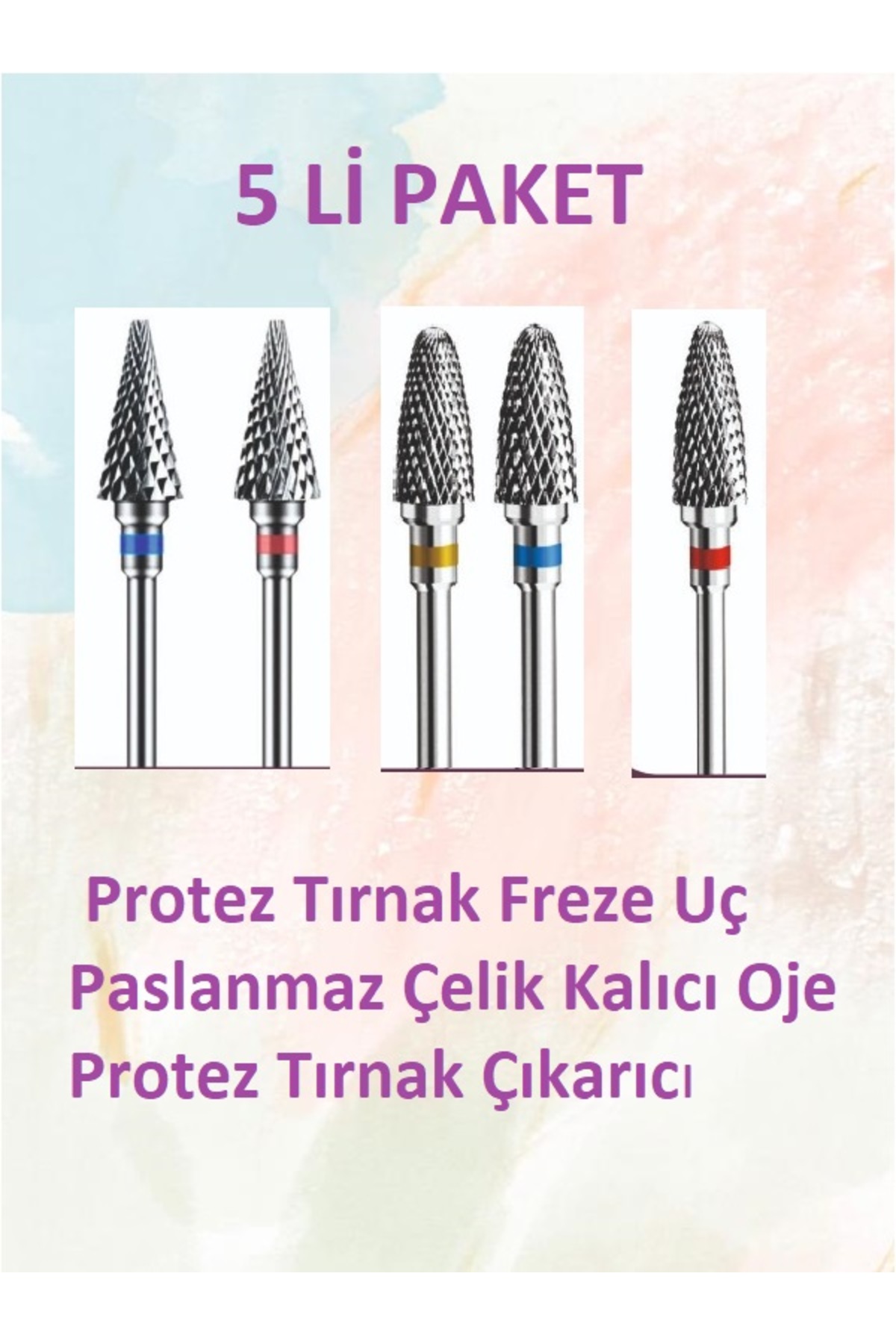 Helios 5 li karışık set Çelik Protez Tırnak Freze Uçları Paslanmaz alıcı Oje Protez Çıkarıcı
