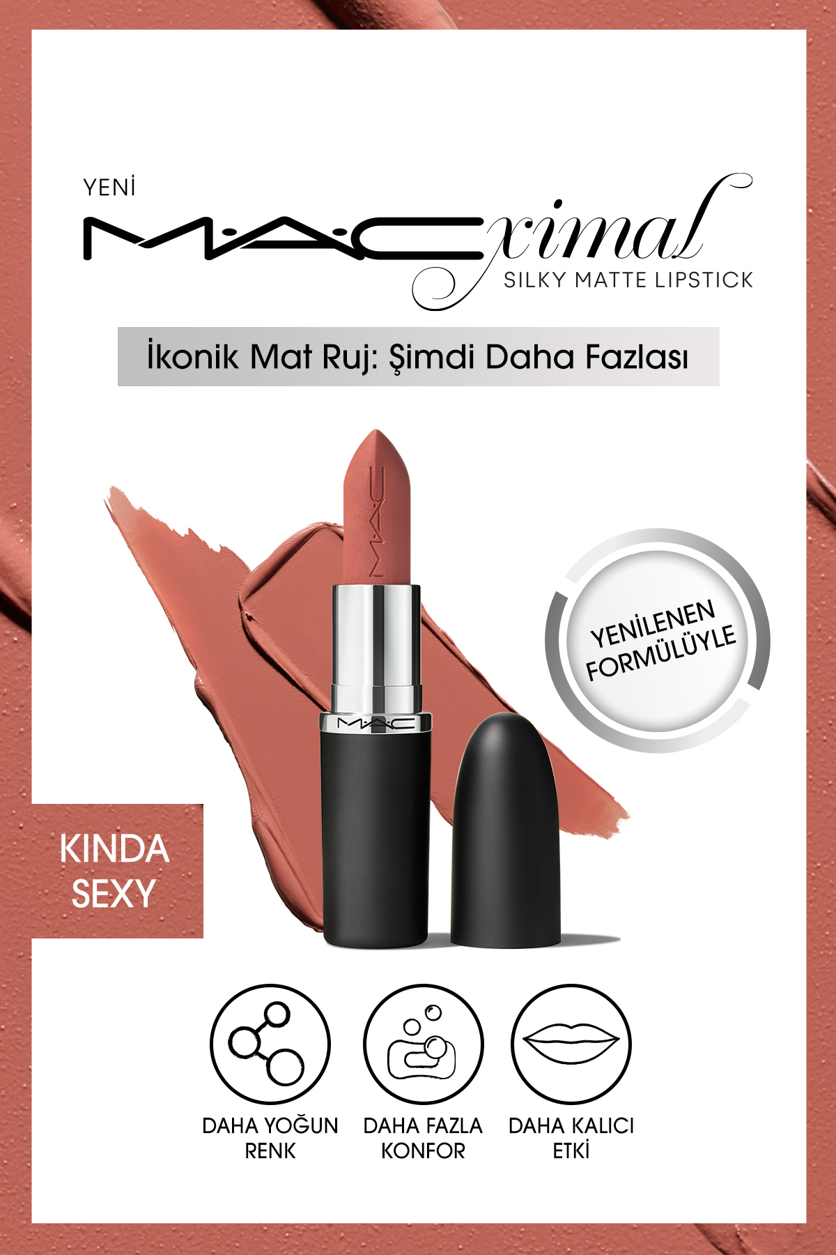 M.A.C M·A·CXIMAL SİLKY MATTE LİPSTİCK NEMLENDİRME ETKİLİ YOĞUN RENK SAĞLAYAN RUJ - KİNDA SEXY KEYON770