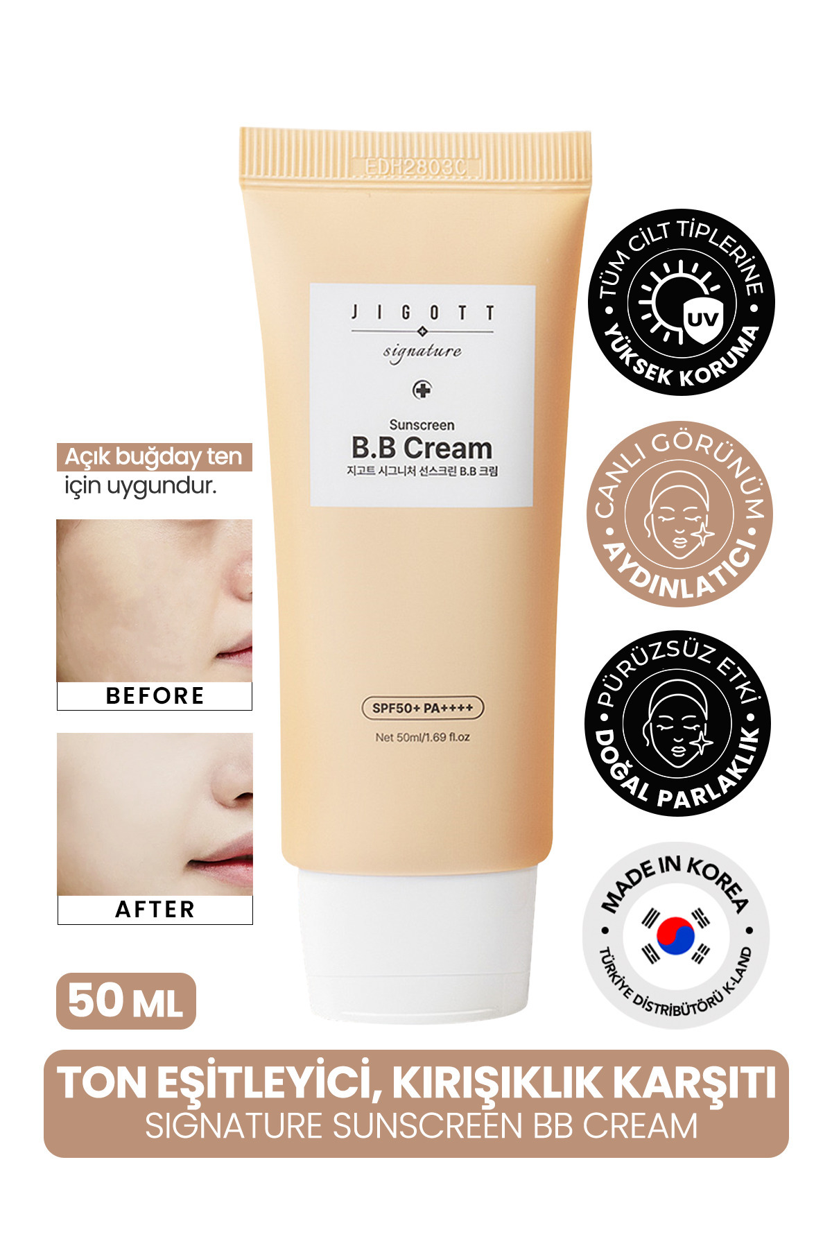 Jigott Ton eşitleyici Kırışıklık Karşıtı Jigott SPF 50 PA ++++ Sunscreen BB Krem50 ML